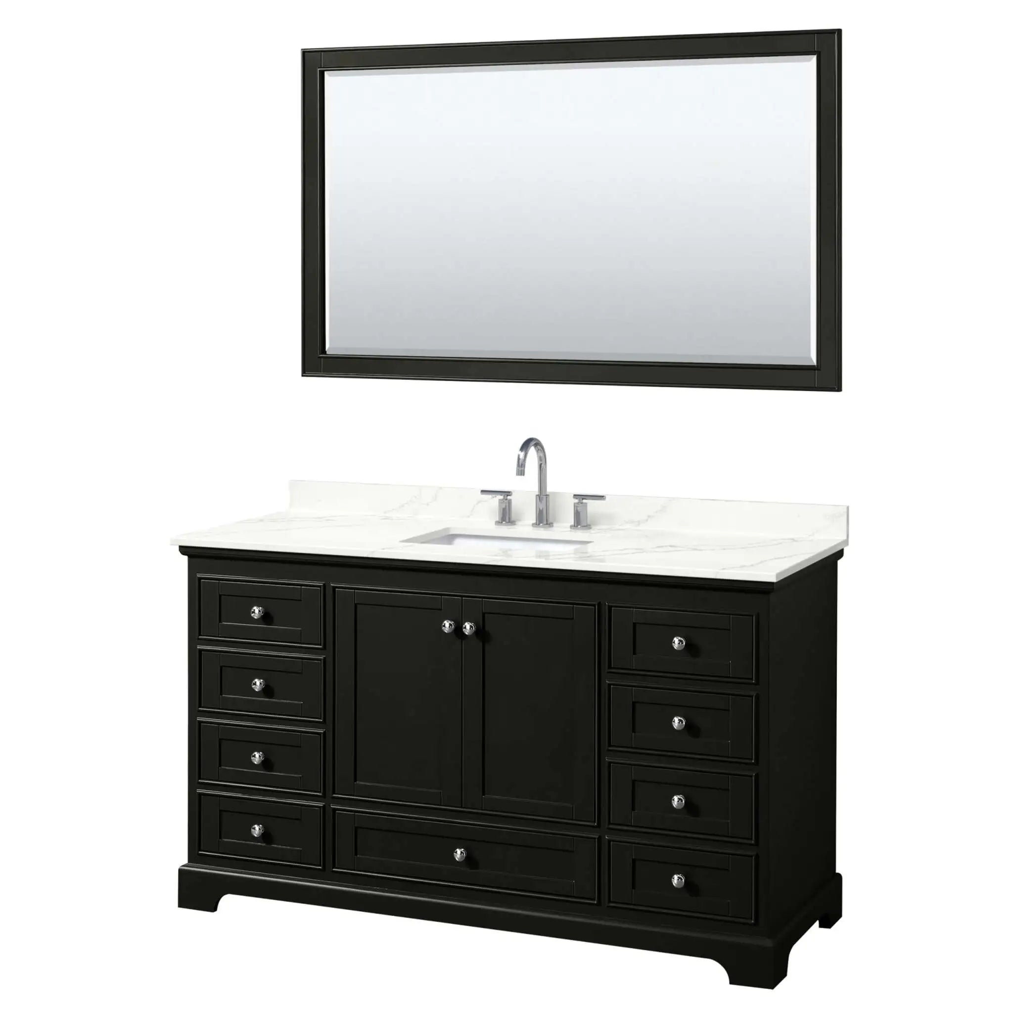 60" Deborah Single Bathroom Vanity in Dark Espresso with Polished Chrome Trim & 58" Mirror by Wyndham