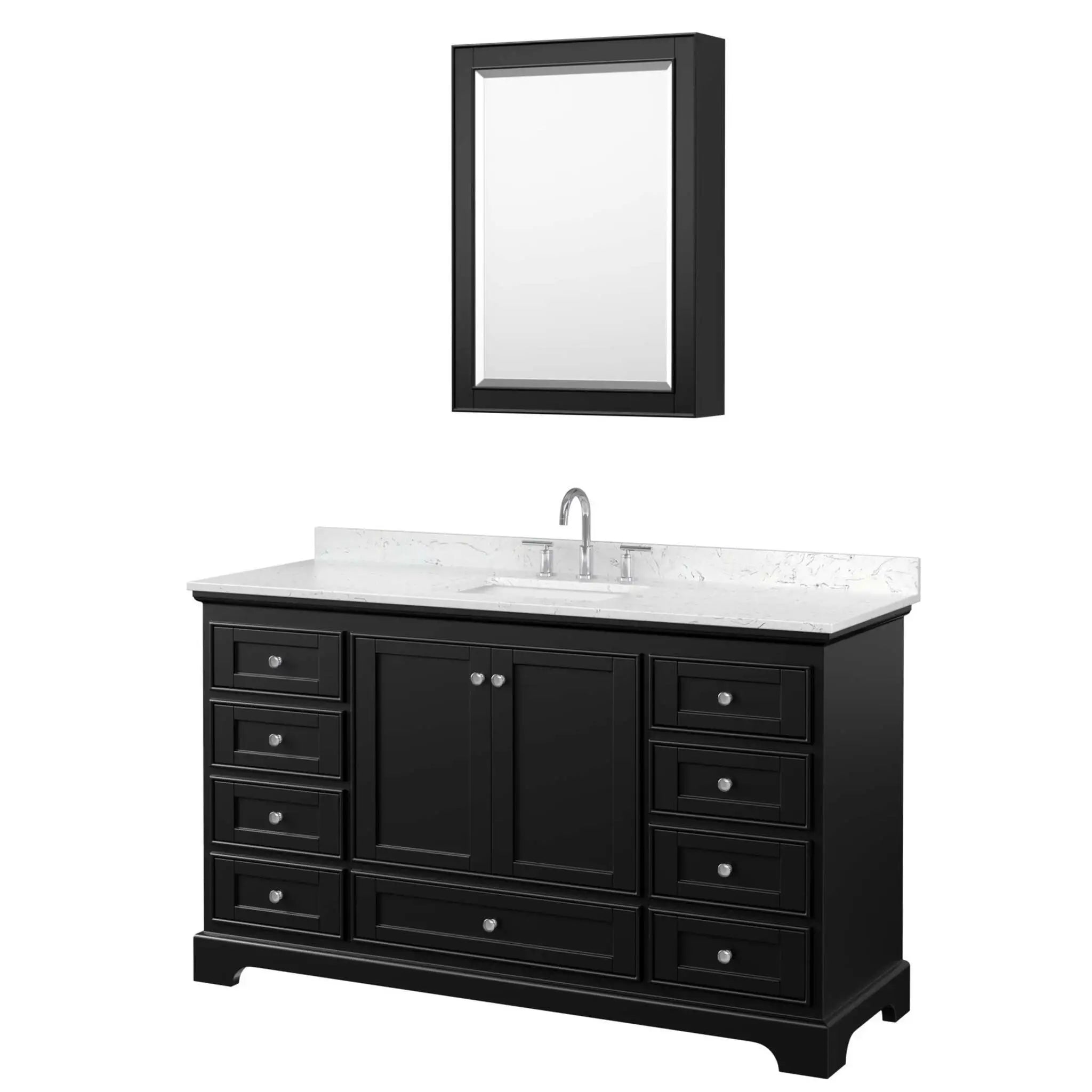 60" Deborah Single Bathroom Vanity in Dark Espresso with Polished Chrome Trim & Medicine Cabinet by Wyndham
