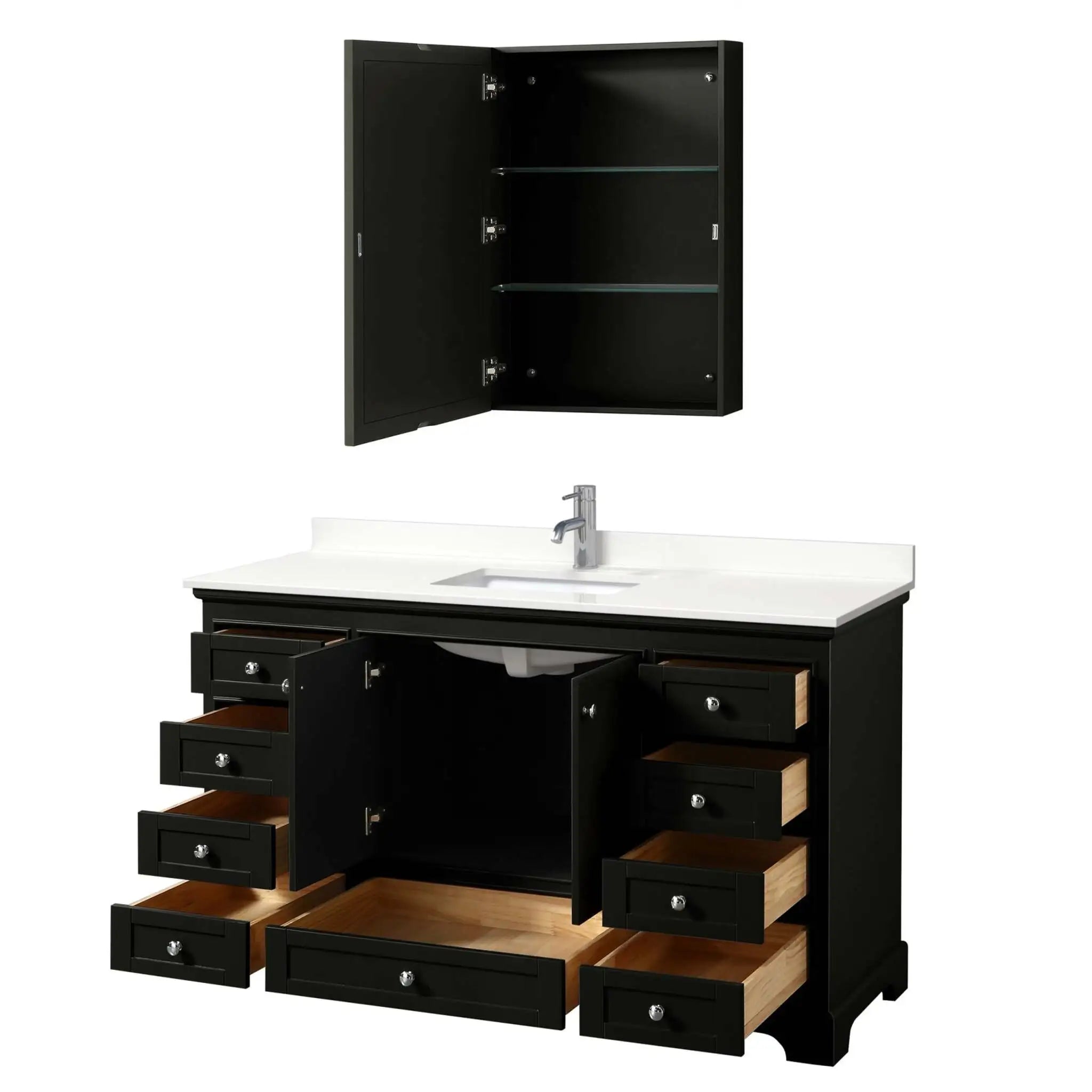 60" Deborah Single Bathroom Vanity in Dark Espresso with Polished Chrome Trim & Medicine Cabinet by Wyndham