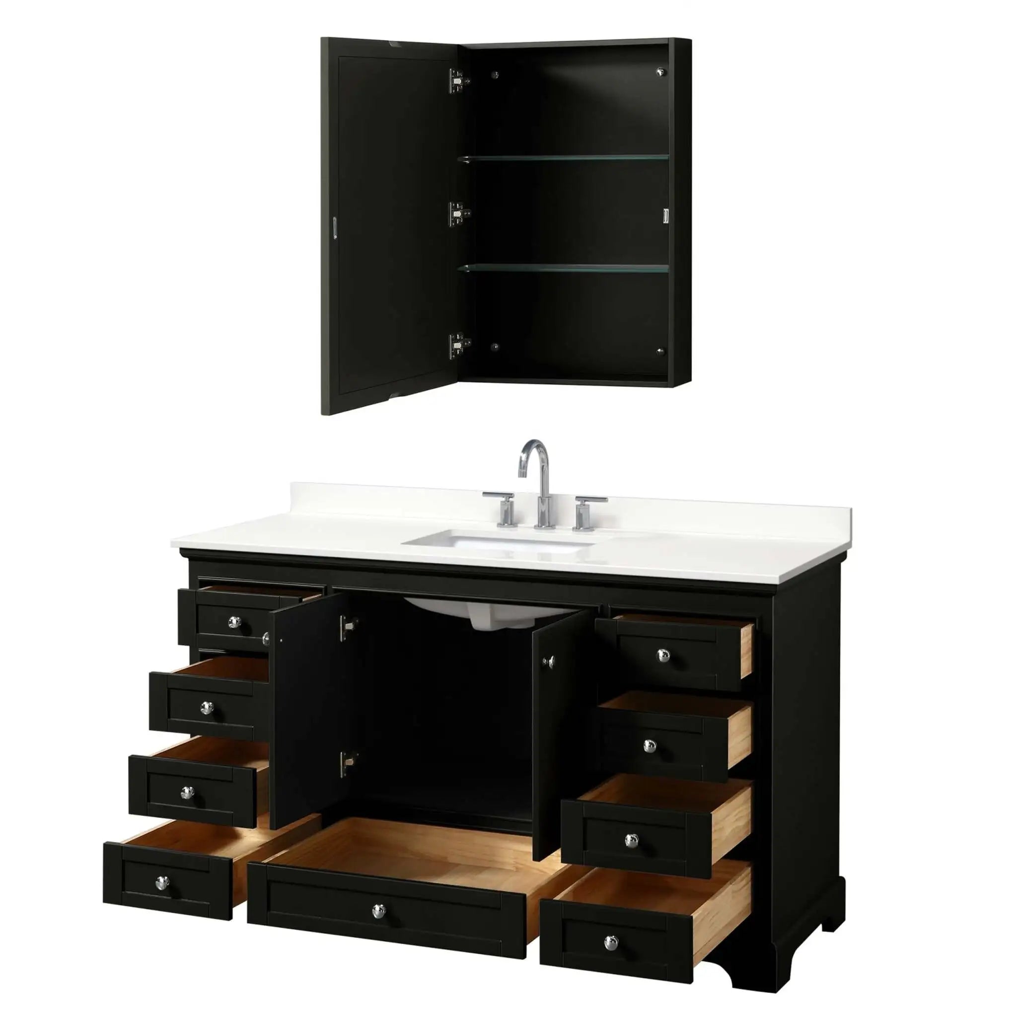 60" Deborah Single Bathroom Vanity in Dark Espresso with Polished Chrome Trim & Medicine Cabinet by Wyndham