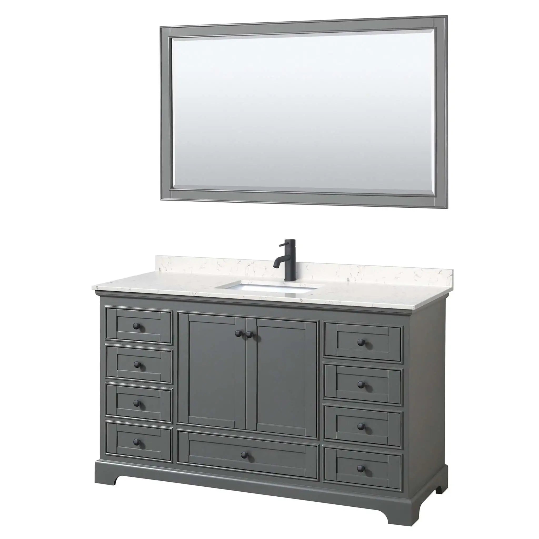 60" Deborah Single Bathroom Vanity in Dark Gray with Matte Black Trim & 58" Mirror by Wyndham