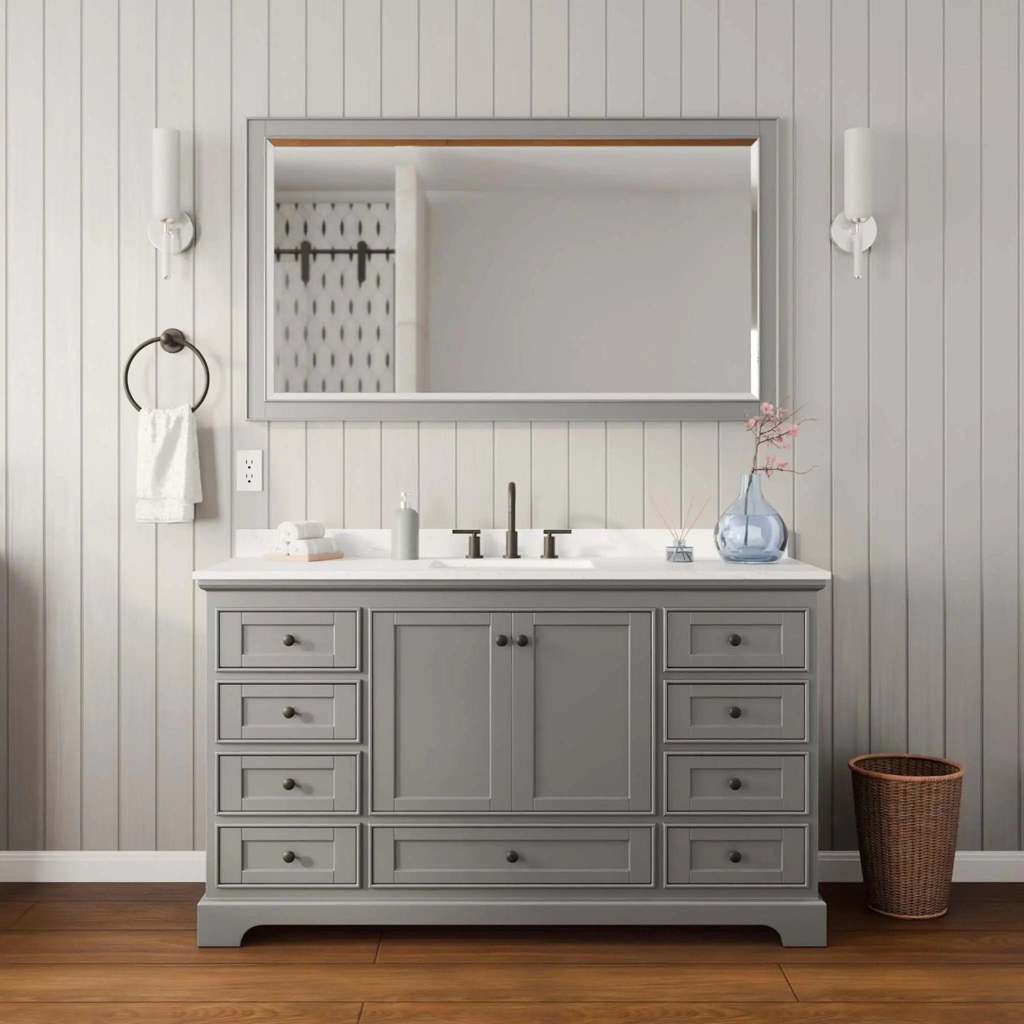 60" Deborah Single Bathroom Vanity in Dark Gray with Matte Black Trim & 58" Mirror by Wyndham