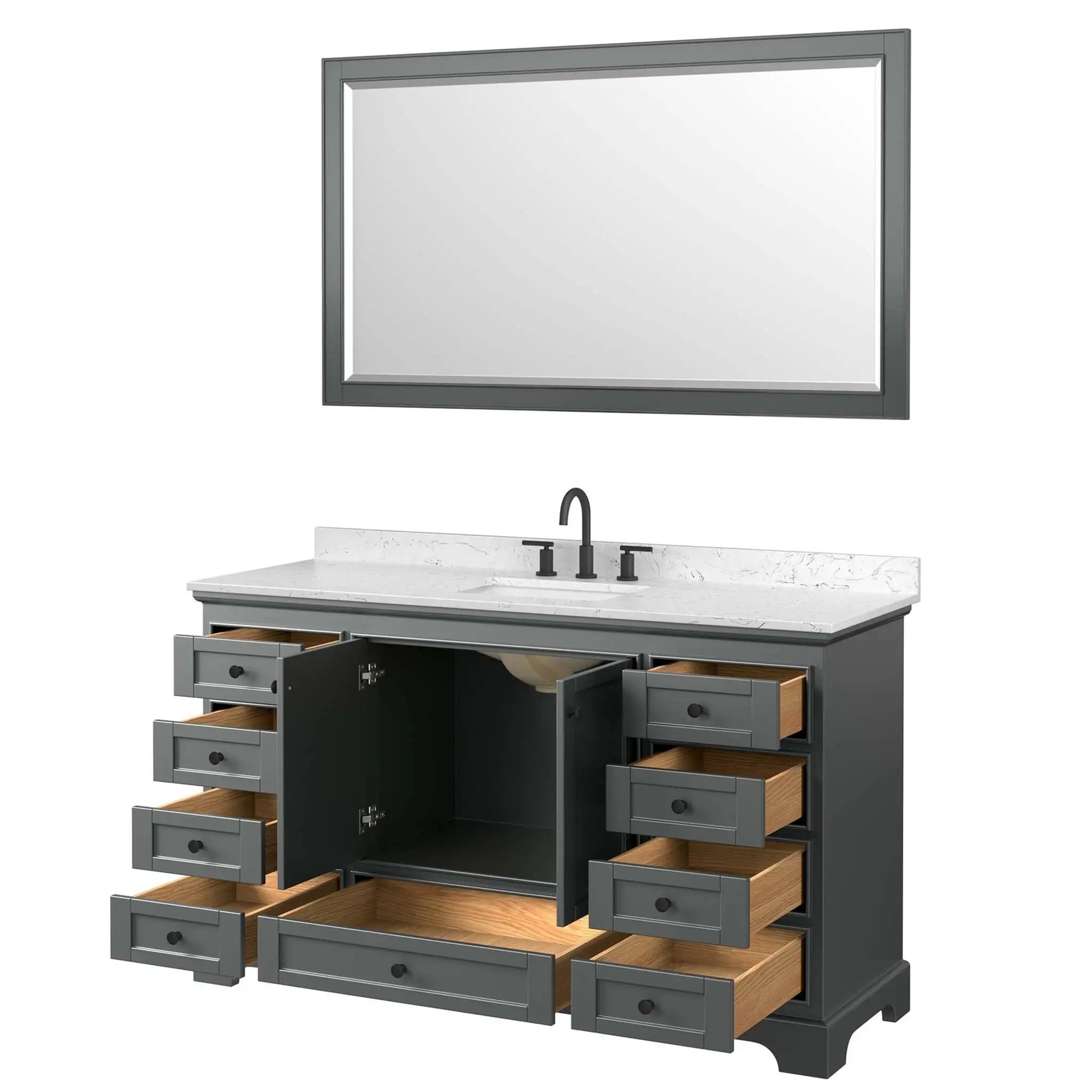 60" Deborah Single Bathroom Vanity in Dark Gray with Matte Black Trim & 58" Mirror by Wyndham