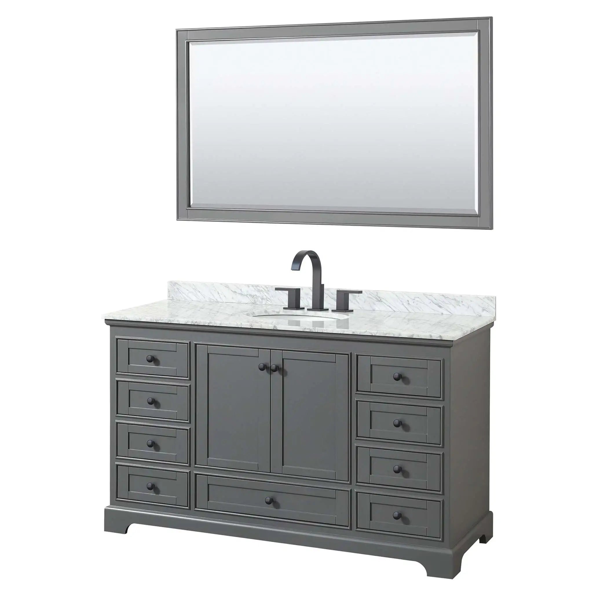 60" Deborah Single Bathroom Vanity in Dark Gray with Matte Black Trim & 58" Mirror by Wyndham