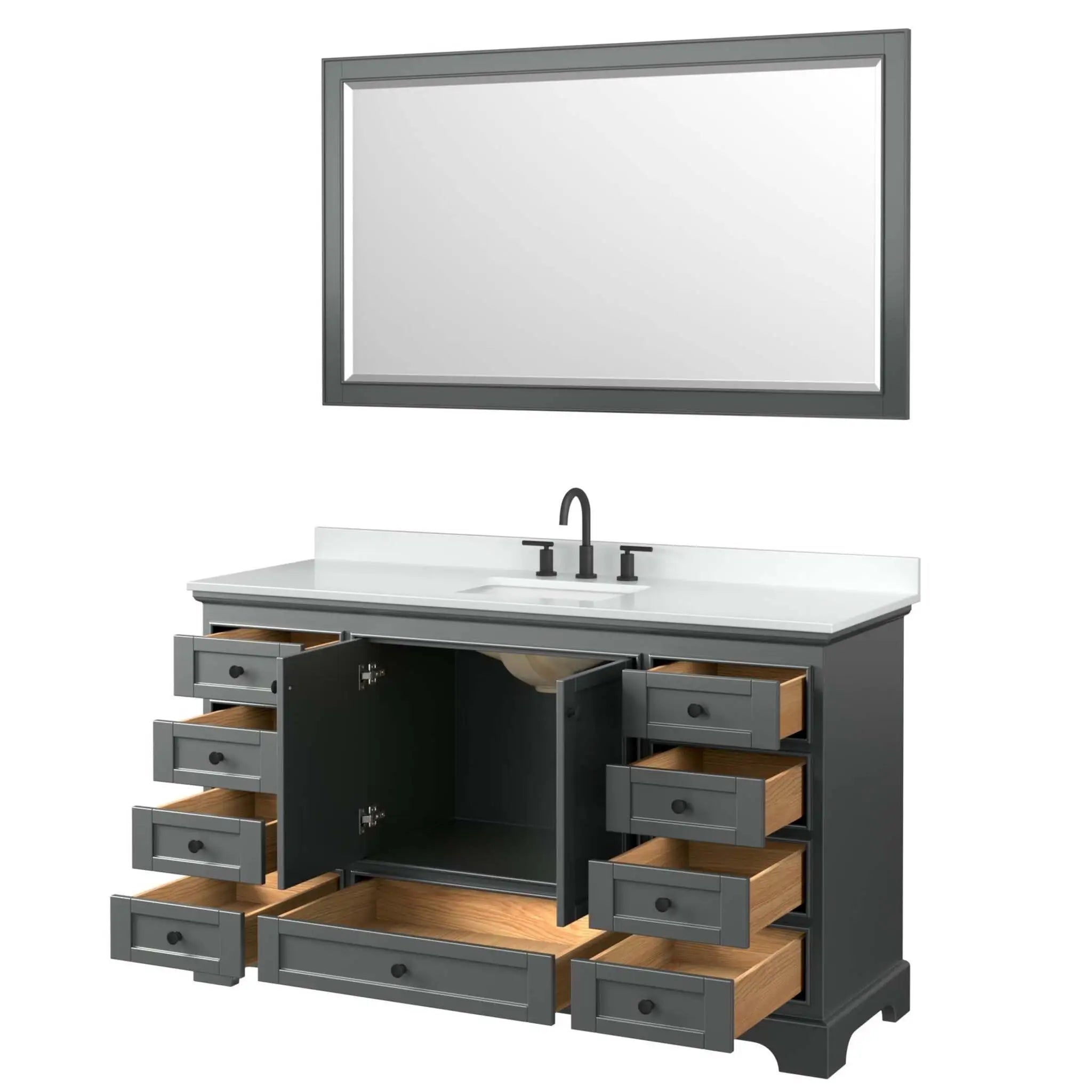 60" Deborah Single Bathroom Vanity in Dark Gray with Matte Black Trim & 58" Mirror by Wyndham