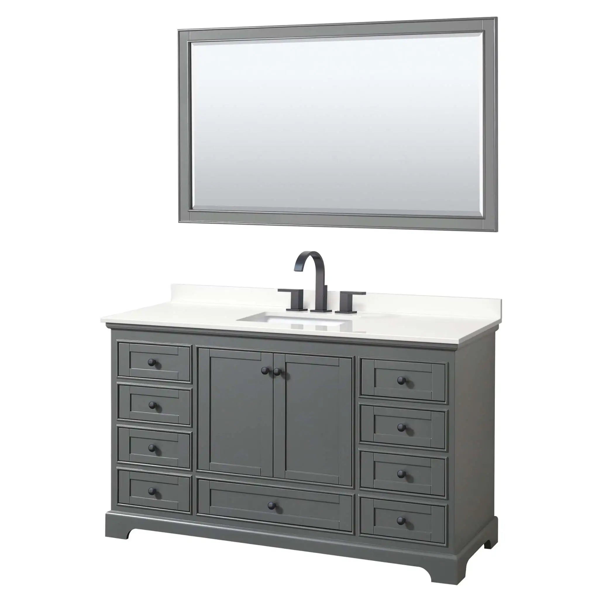 60" Deborah Single Bathroom Vanity in Dark Gray with Matte Black Trim & 58" Mirror by Wyndham