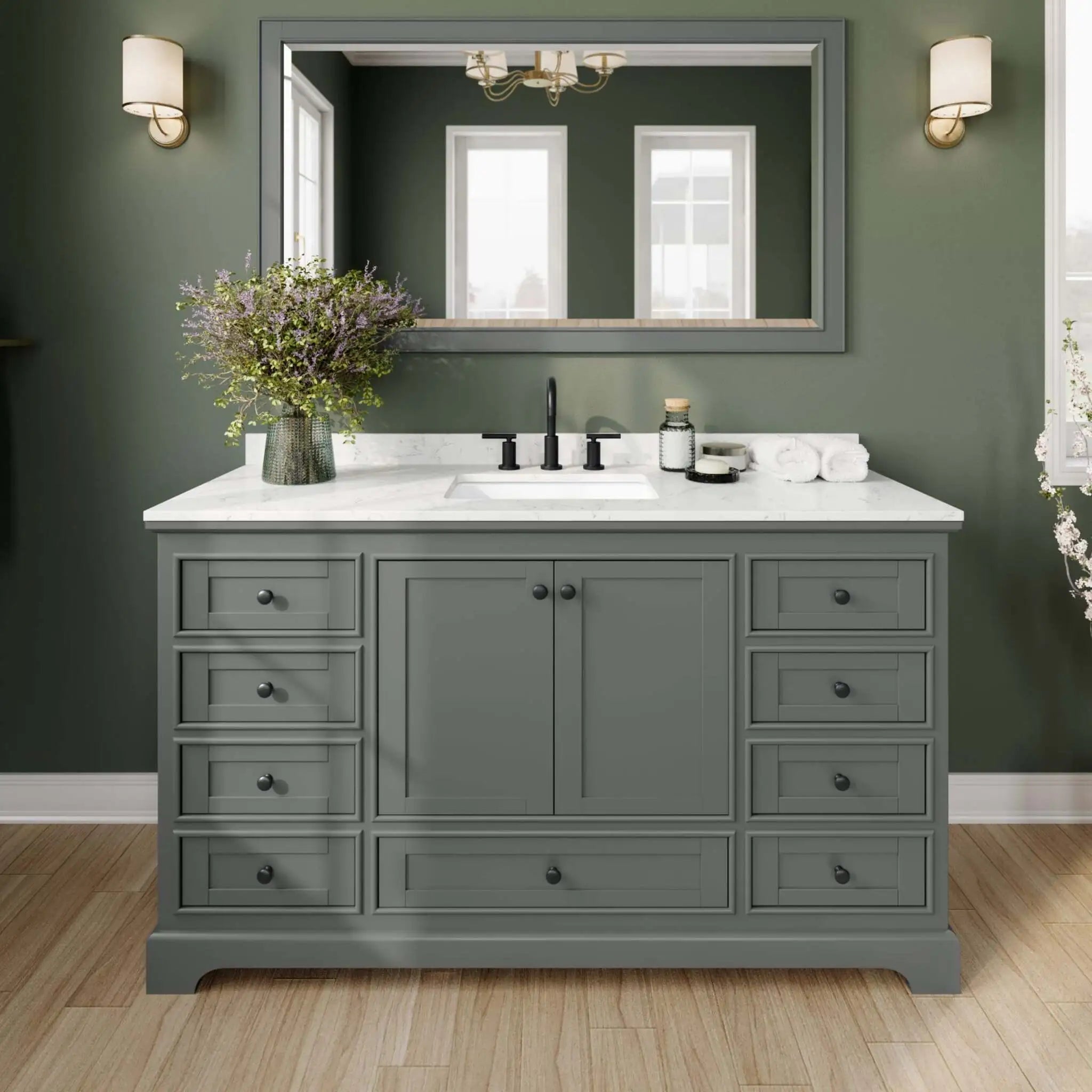 60" Deborah Single Bathroom Vanity in Dark Gray with Matte Black Trim by Wyndham
