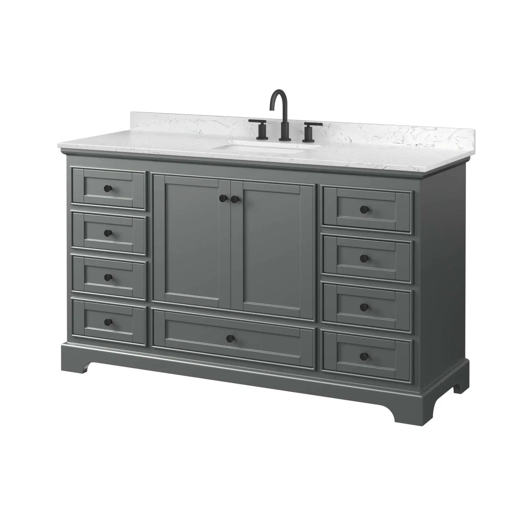 60" Deborah Single Bathroom Vanity in Dark Gray with Matte Black Trim by Wyndham