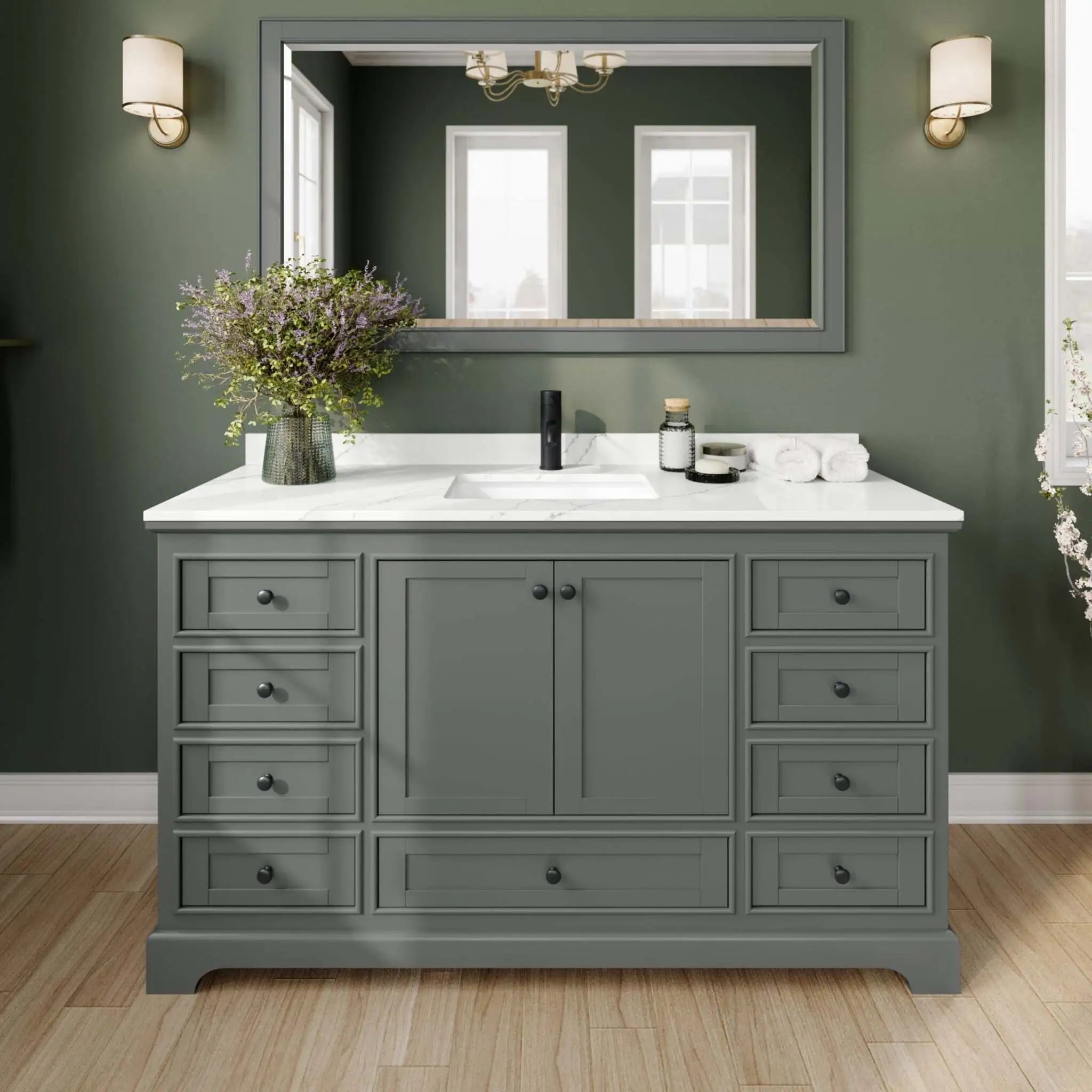 60" Deborah Single Bathroom Vanity in Dark Gray with Matte Black Trim by Wyndham