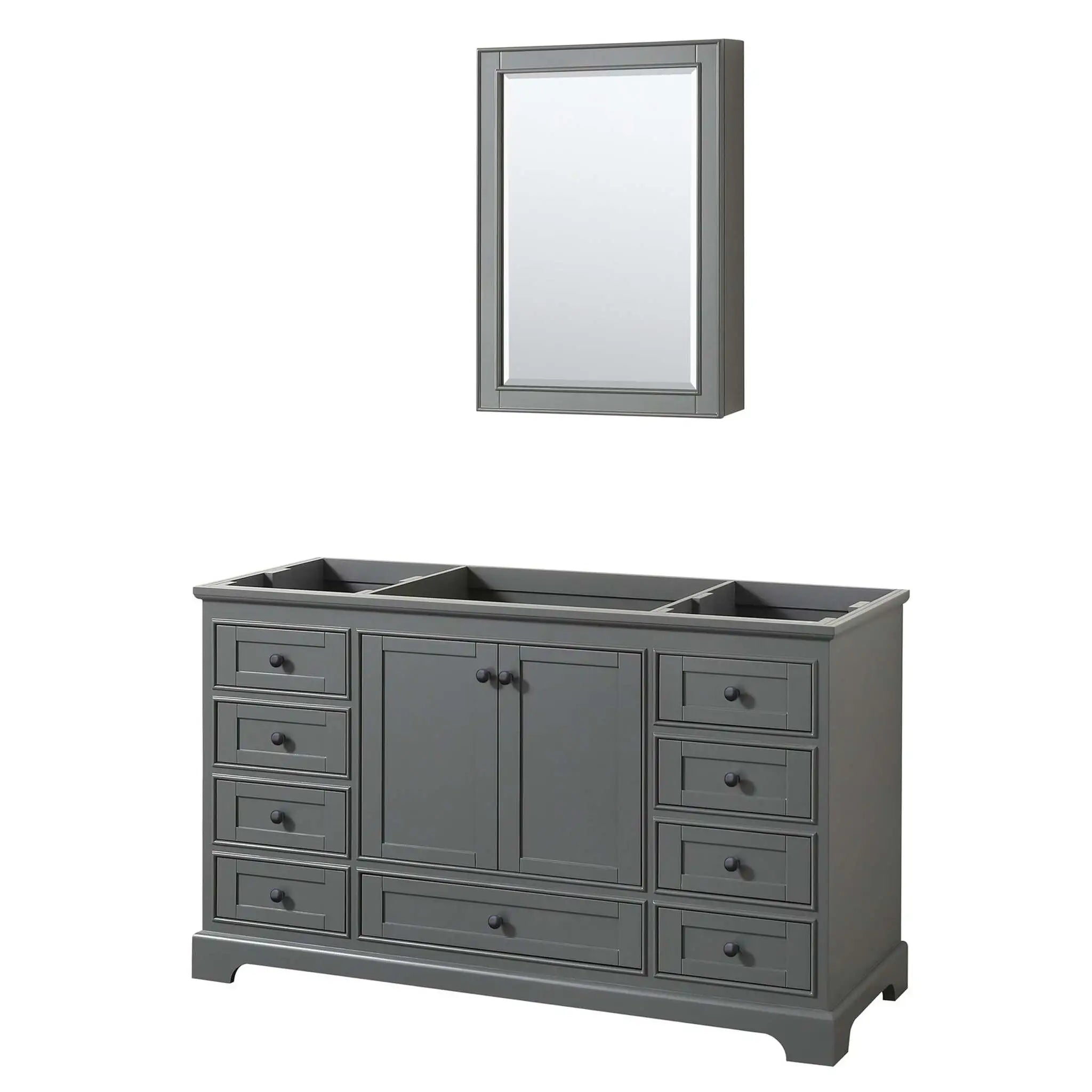 60" Deborah Single Bathroom Vanity in Dark Gray with Matte Black Trim & Medicine Cabinet by Wyndham