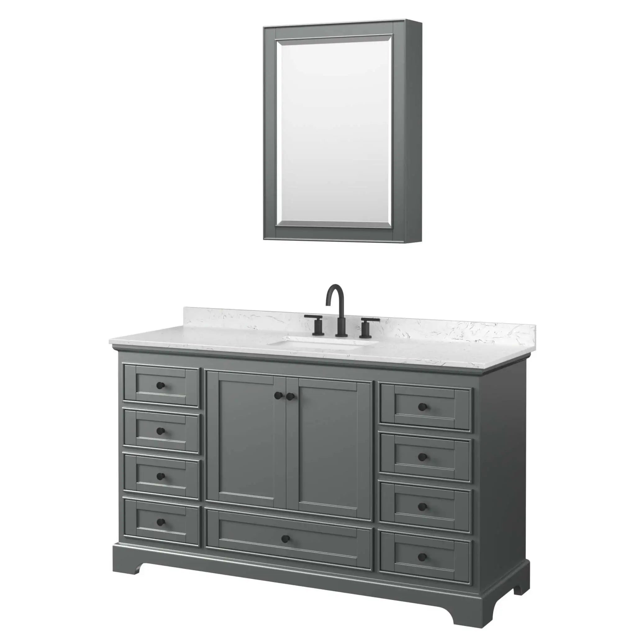 60" Deborah Single Bathroom Vanity in Dark Gray with Matte Black Trim & Medicine Cabinet by Wyndham