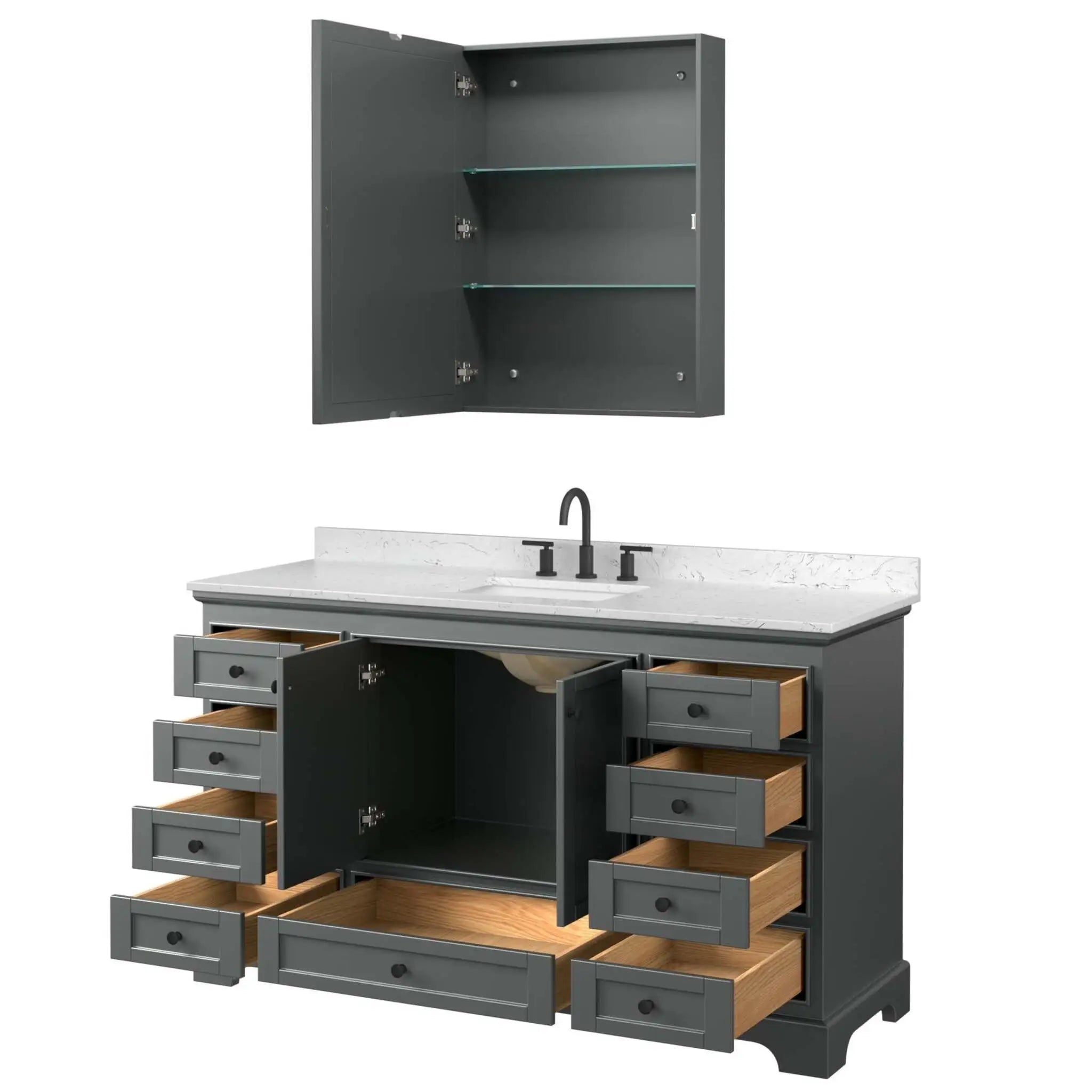 60" Deborah Single Bathroom Vanity in Dark Gray with Matte Black Trim & Medicine Cabinet by Wyndham
