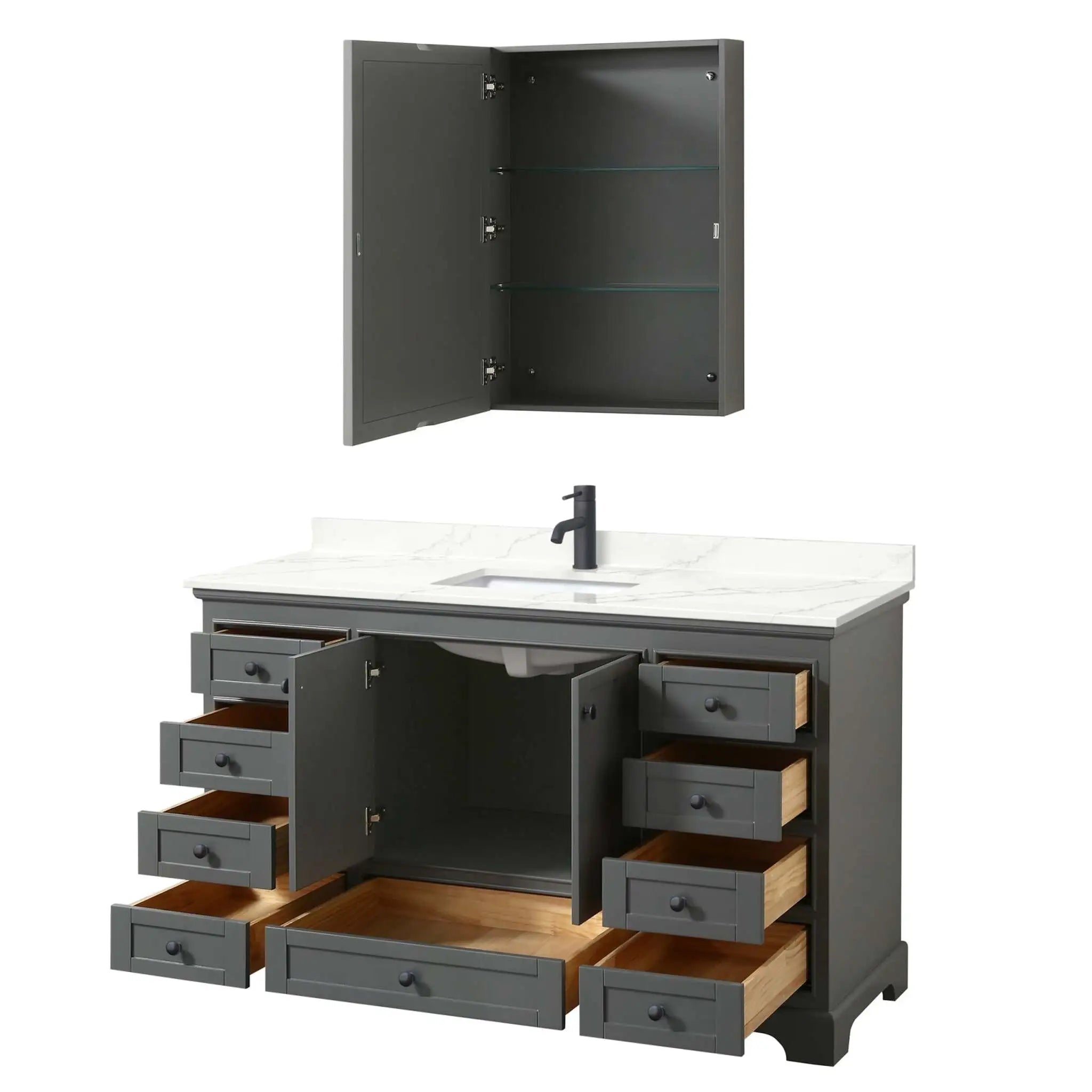60" Deborah Single Bathroom Vanity in Dark Gray with Matte Black Trim & Medicine Cabinet by Wyndham