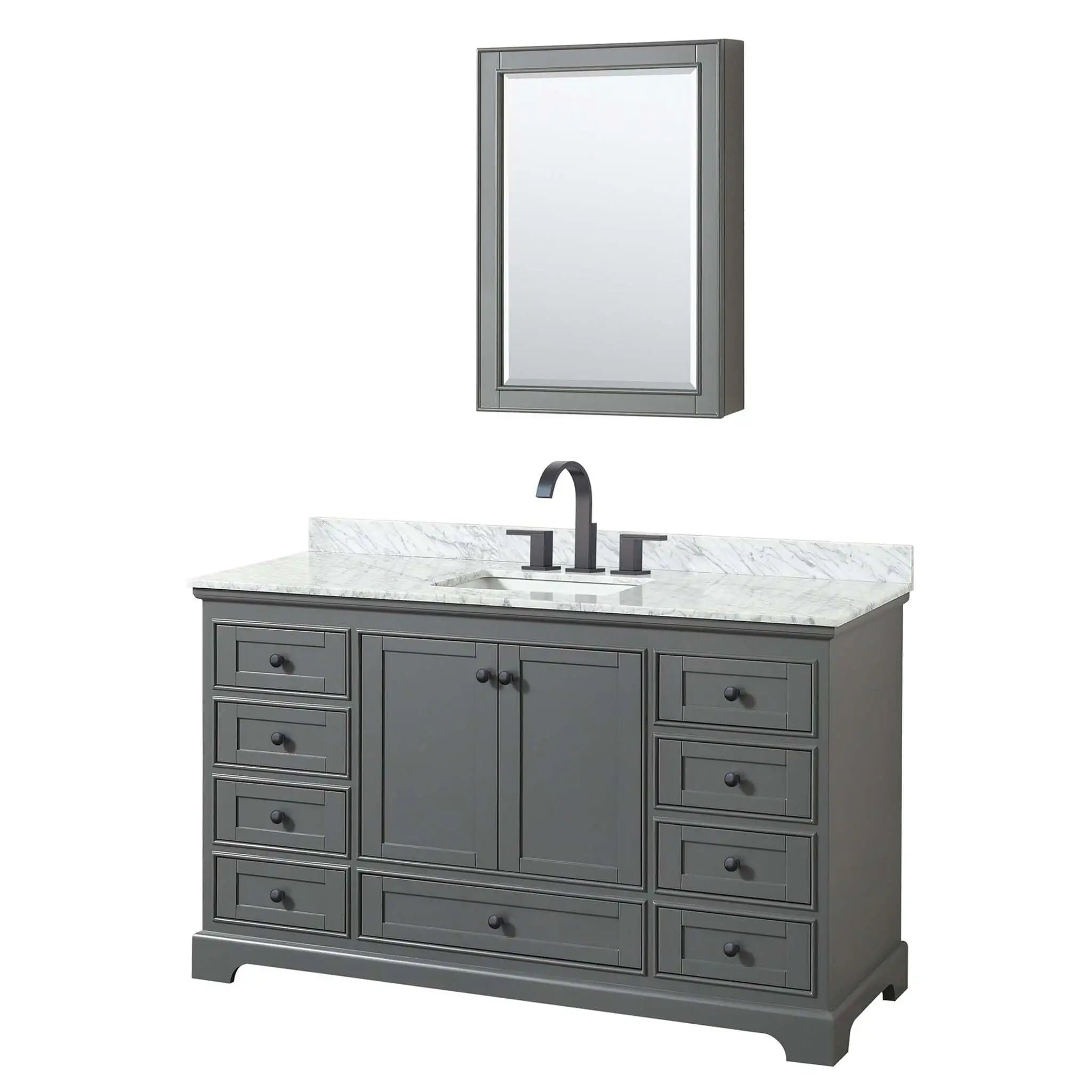 60" Deborah Single Bathroom Vanity in Dark Gray with Matte Black Trim & Medicine Cabinet by Wyndham