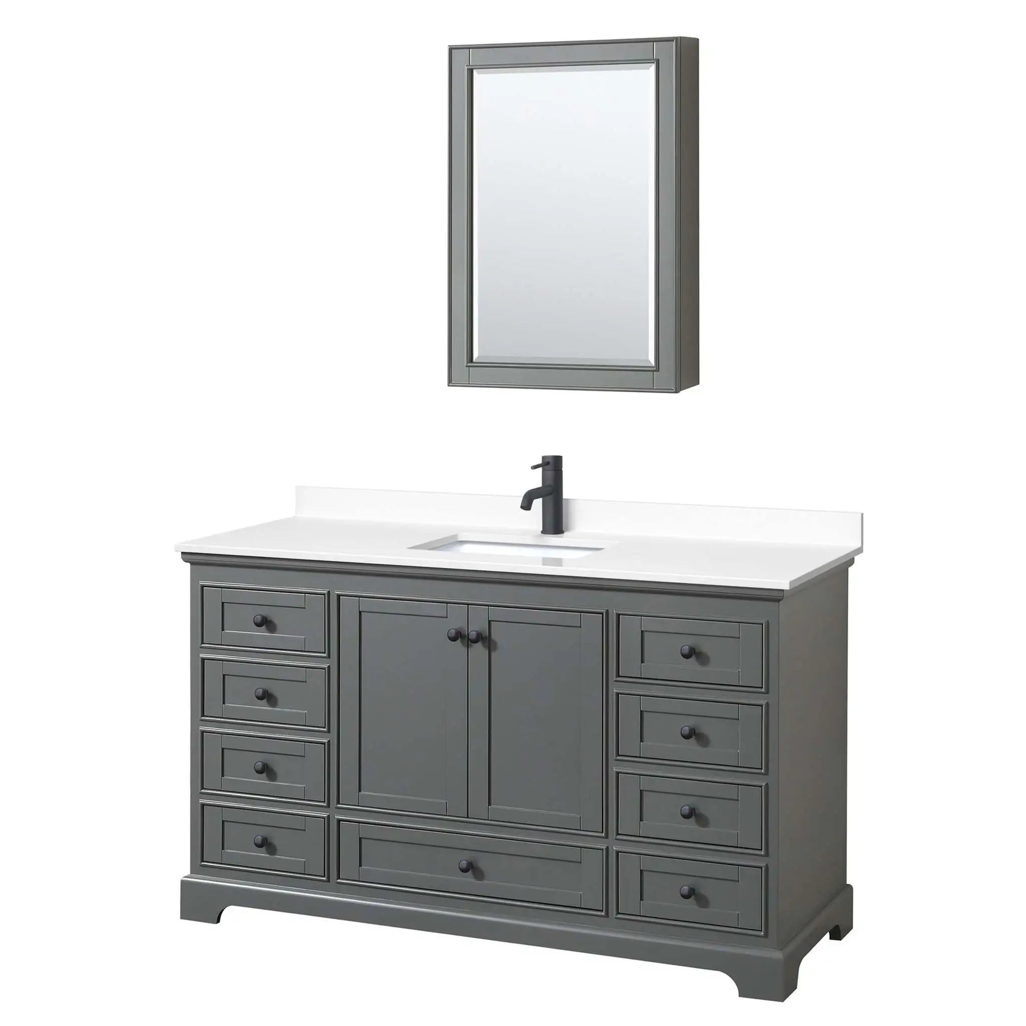 60" Deborah Single Bathroom Vanity in Dark Gray with Matte Black Trim & Medicine Cabinet by Wyndham