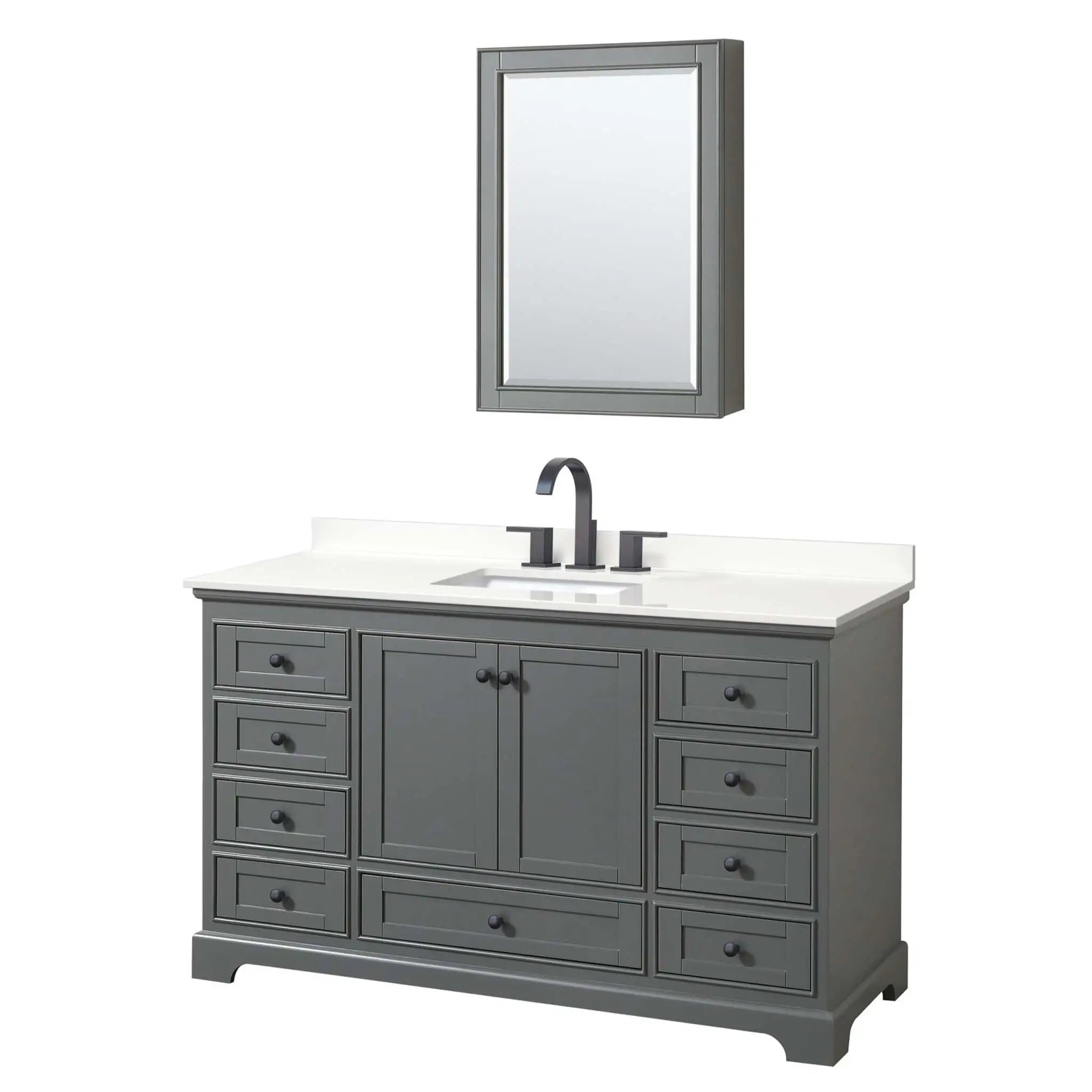 60" Deborah Single Bathroom Vanity in Dark Gray with Matte Black Trim & Medicine Cabinet by Wyndham