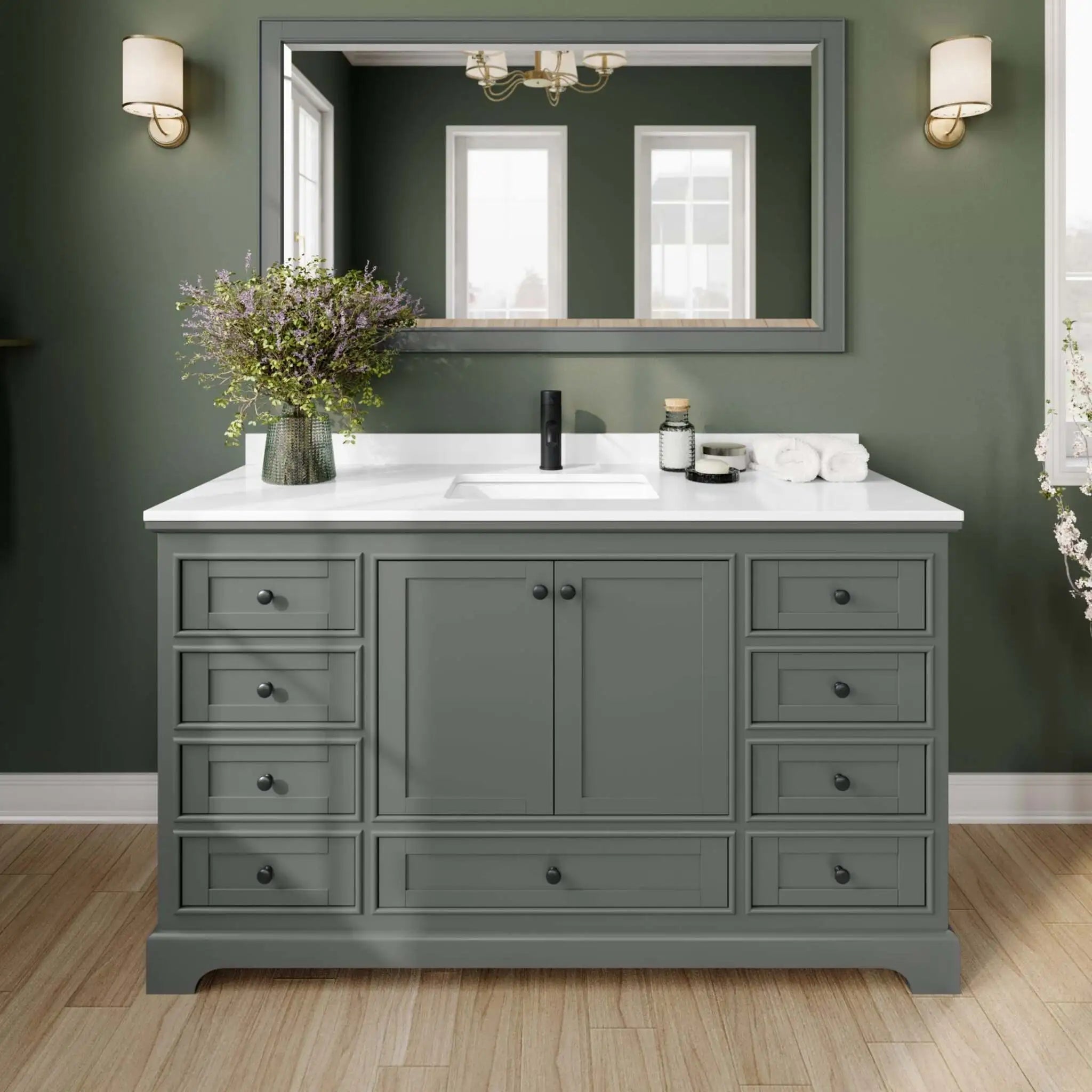 60" Deborah Single Bathroom Vanity in Dark Gray with Matte Black Trim by Wyndham