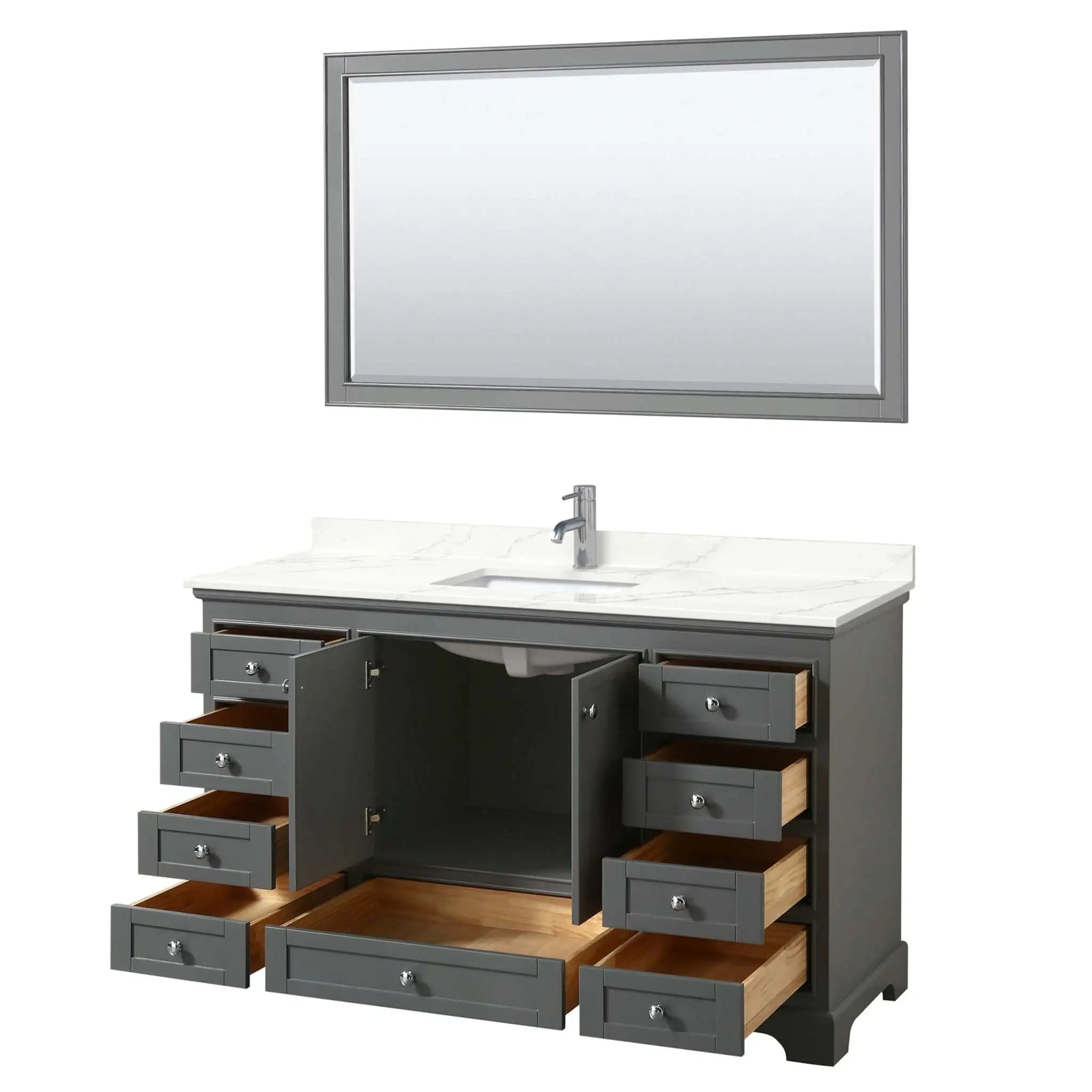 60" Deborah Single Bathroom Vanity in Dark Gray with Polished Chrome Trim & 58" Mirror by Wyndham