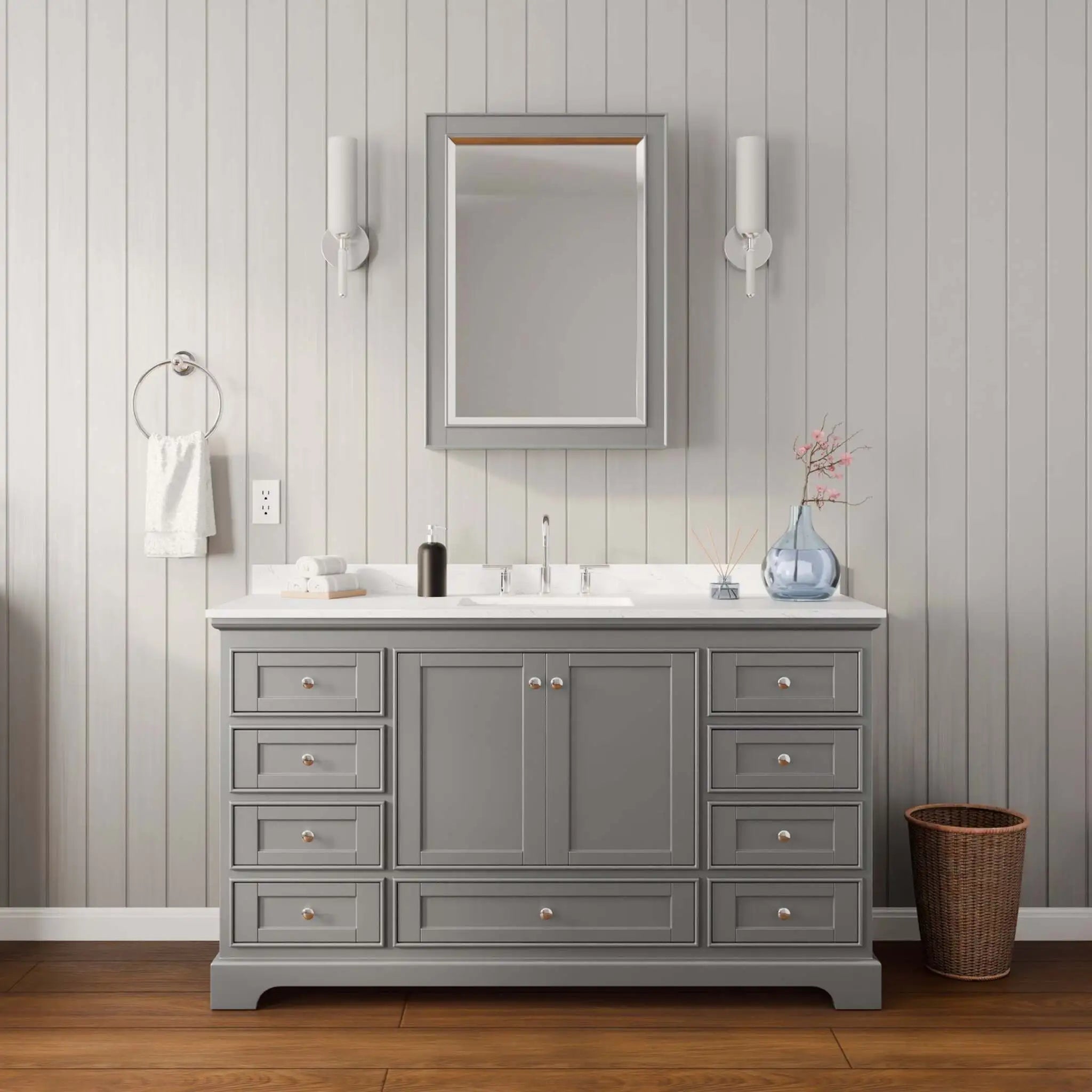 60" Deborah Single Bathroom Vanity in Dark Gray with Polished Chrome Trim & Medicine Cabinet by Wyndham