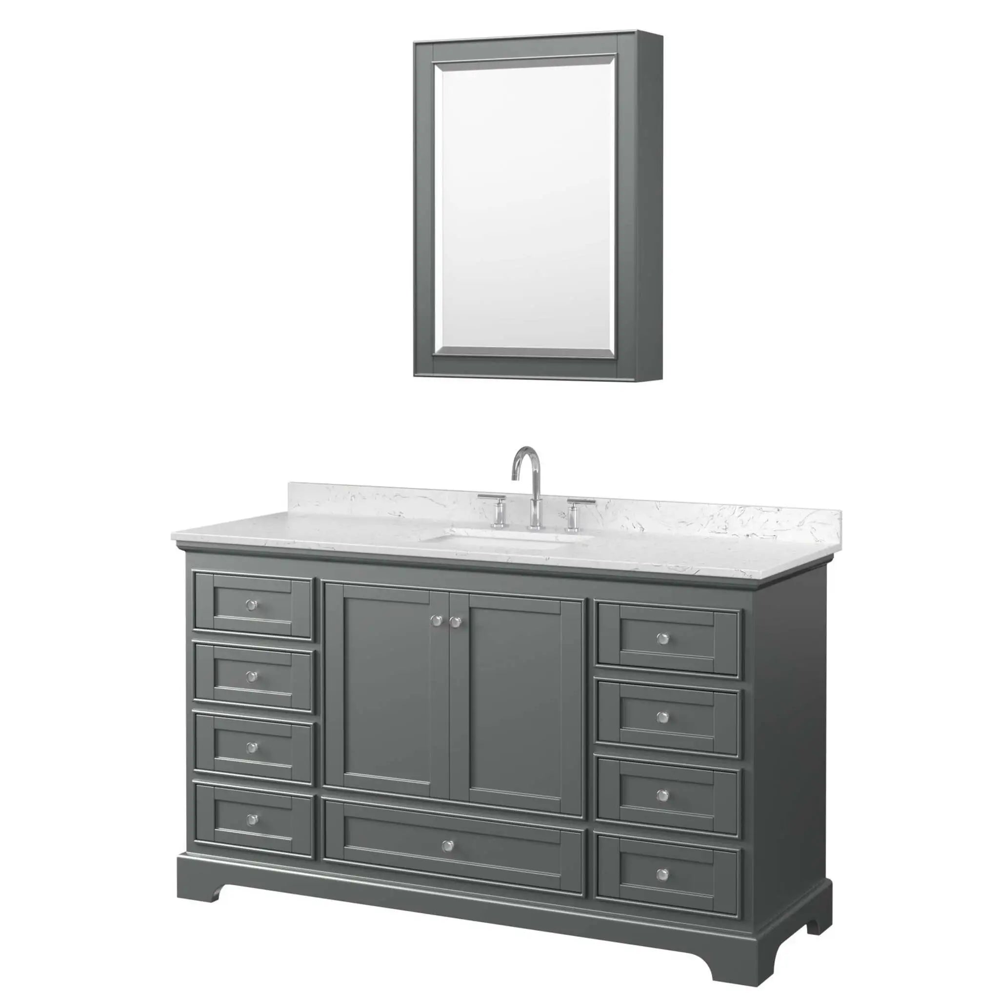 60" Deborah Single Bathroom Vanity in Dark Gray with Polished Chrome Trim & Medicine Cabinet by Wyndham
