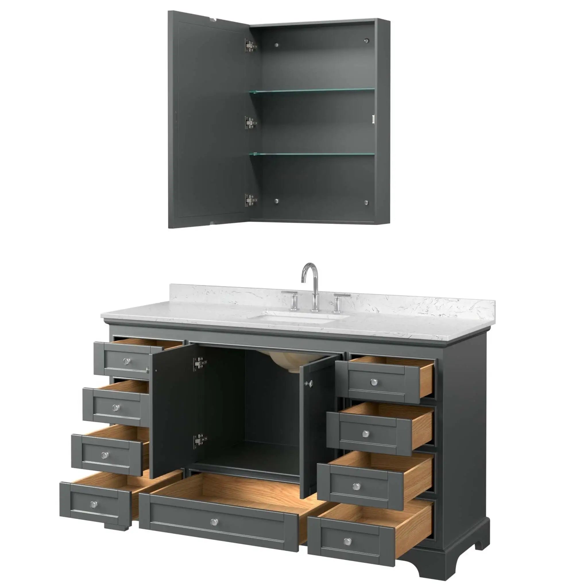 60" Deborah Single Bathroom Vanity in Dark Gray with Polished Chrome Trim & Medicine Cabinet by Wyndham