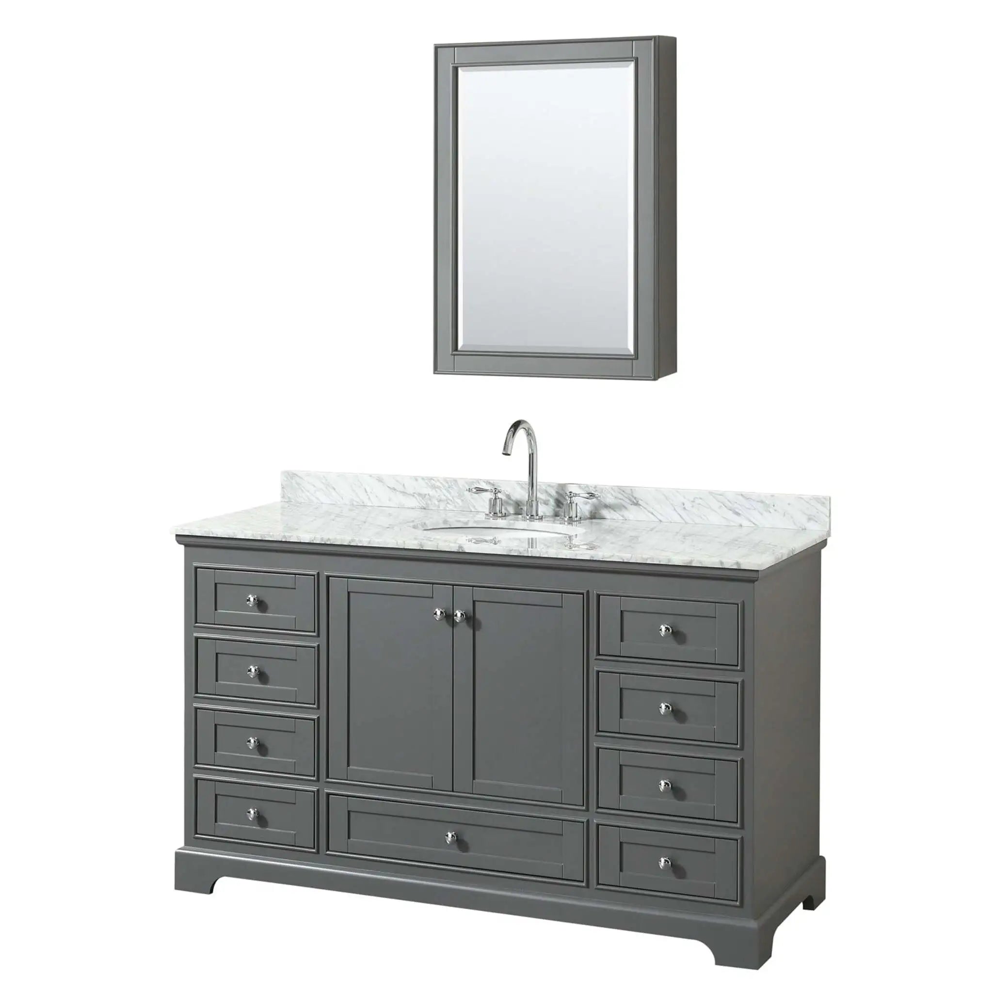 60" Deborah Single Bathroom Vanity in Dark Gray with Polished Chrome Trim & Medicine Cabinet by Wyndham