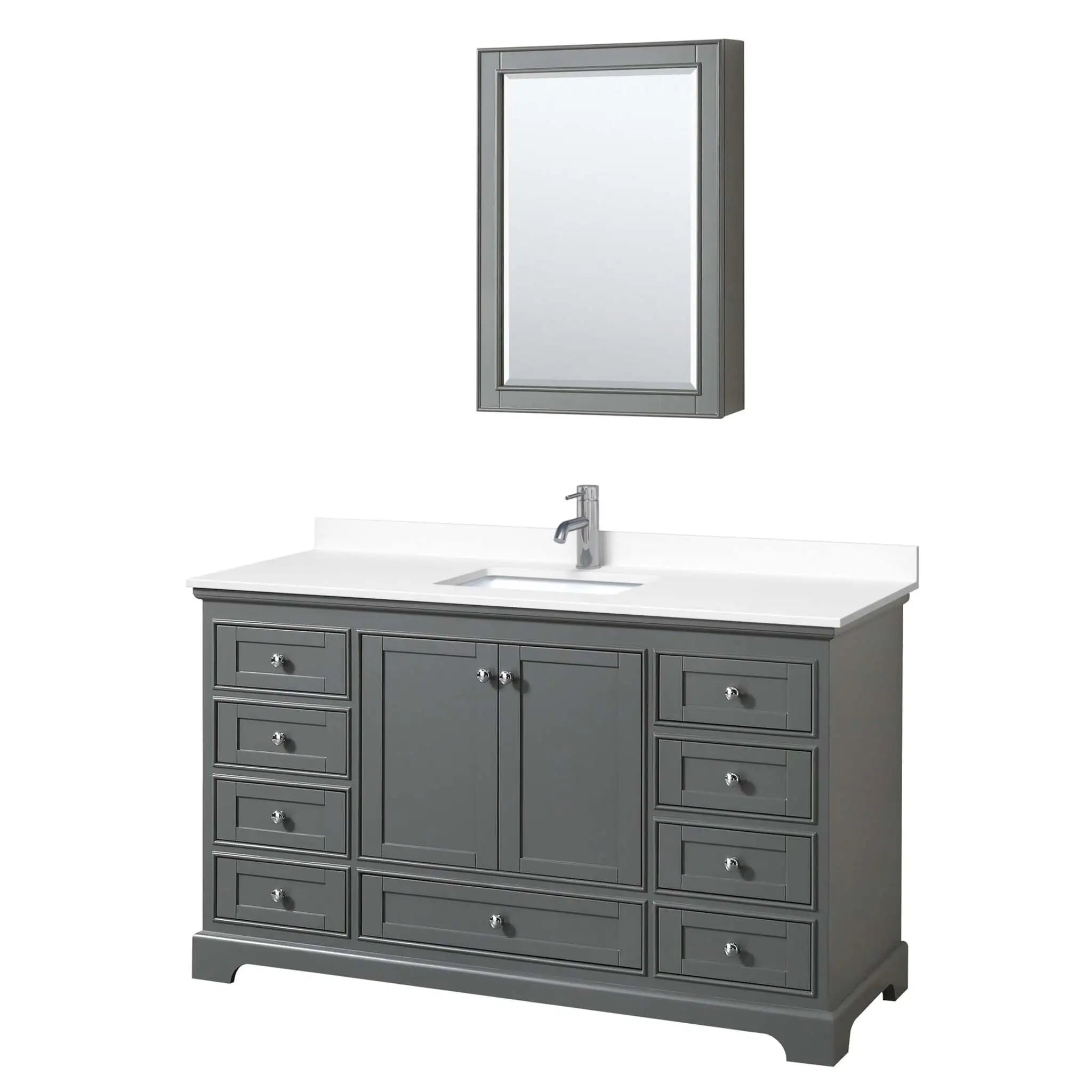 60" Deborah Single Bathroom Vanity in Dark Gray with Polished Chrome Trim & Medicine Cabinet by Wyndham
