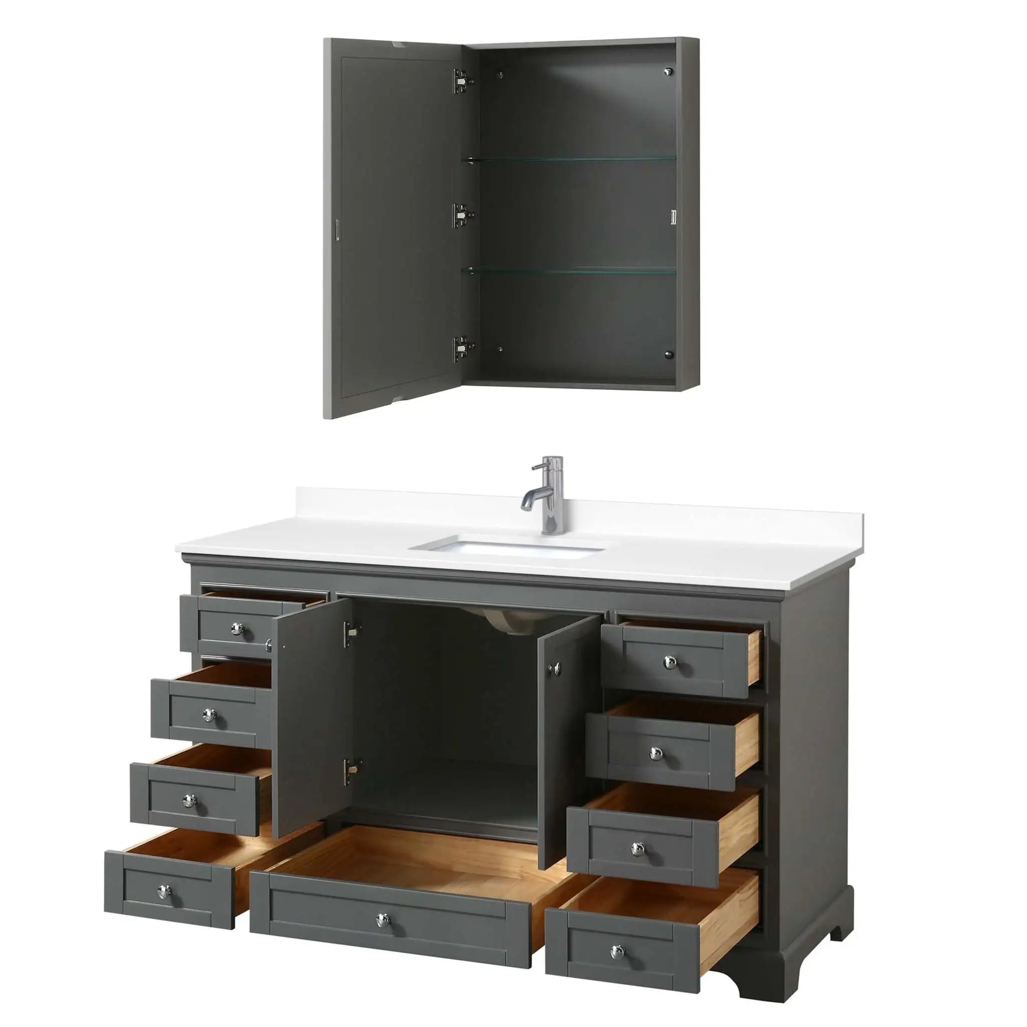 60" Deborah Single Bathroom Vanity in Dark Gray with Polished Chrome Trim & Medicine Cabinet by Wyndham