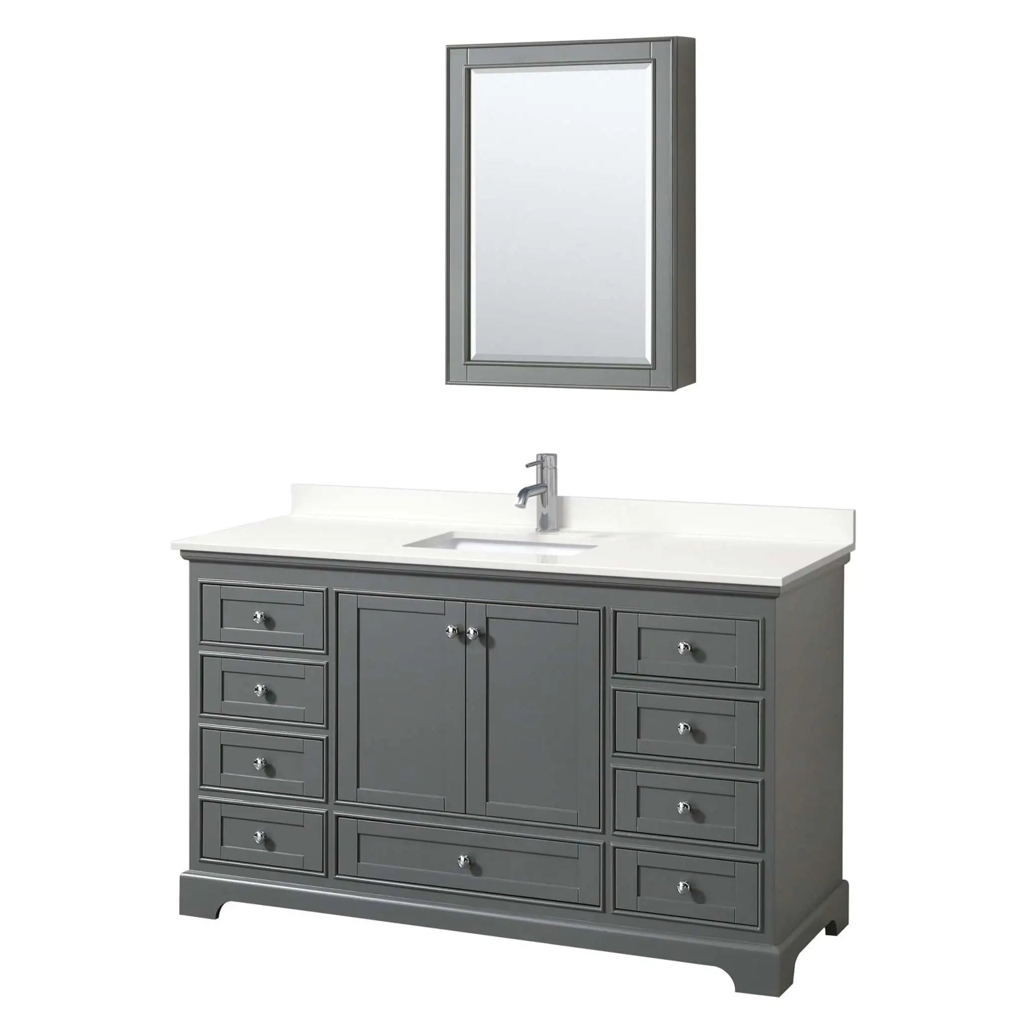 60" Deborah Single Bathroom Vanity in Dark Gray with Polished Chrome Trim & Medicine Cabinet by Wyndham