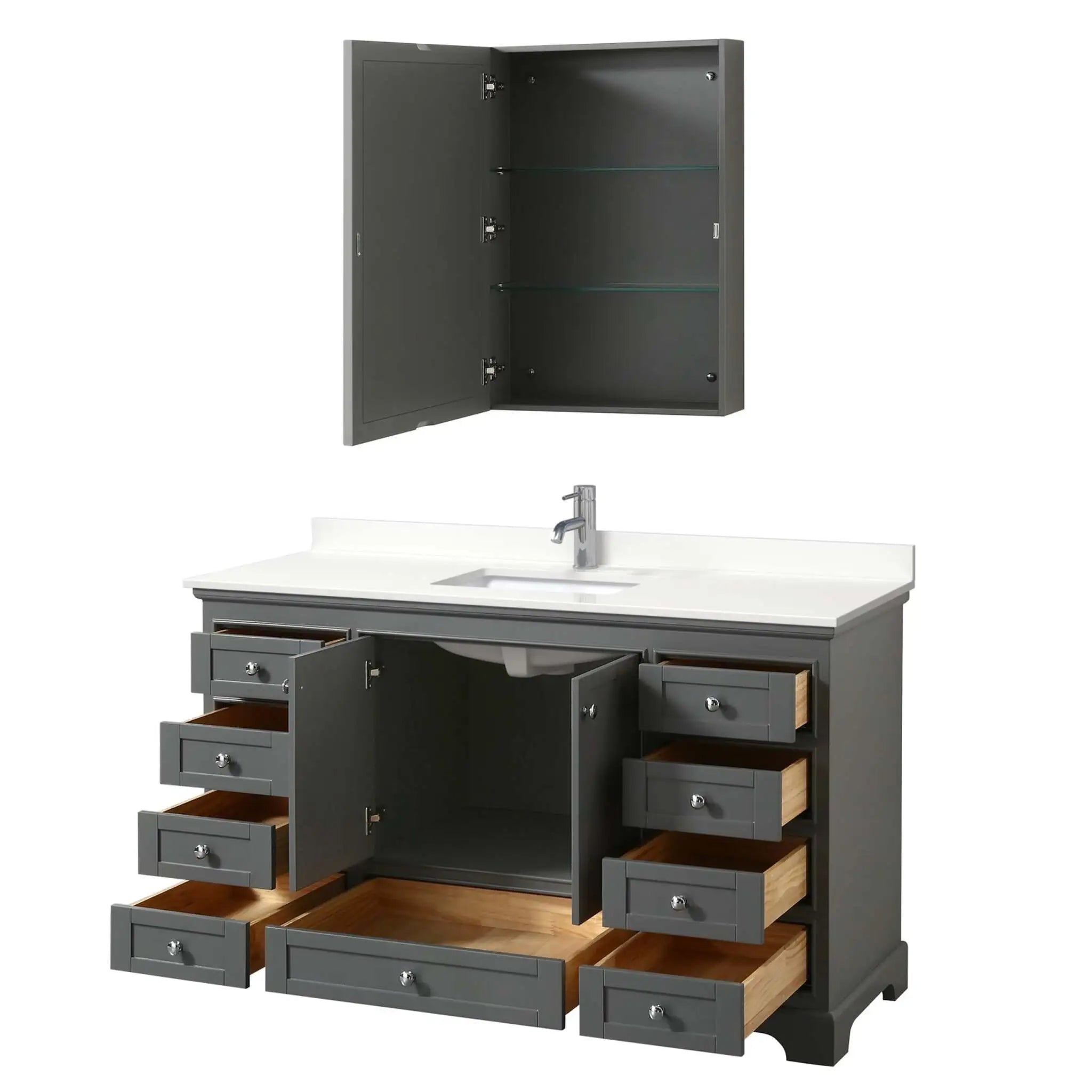 60" Deborah Single Bathroom Vanity in Dark Gray with Polished Chrome Trim & Medicine Cabinet by Wyndham