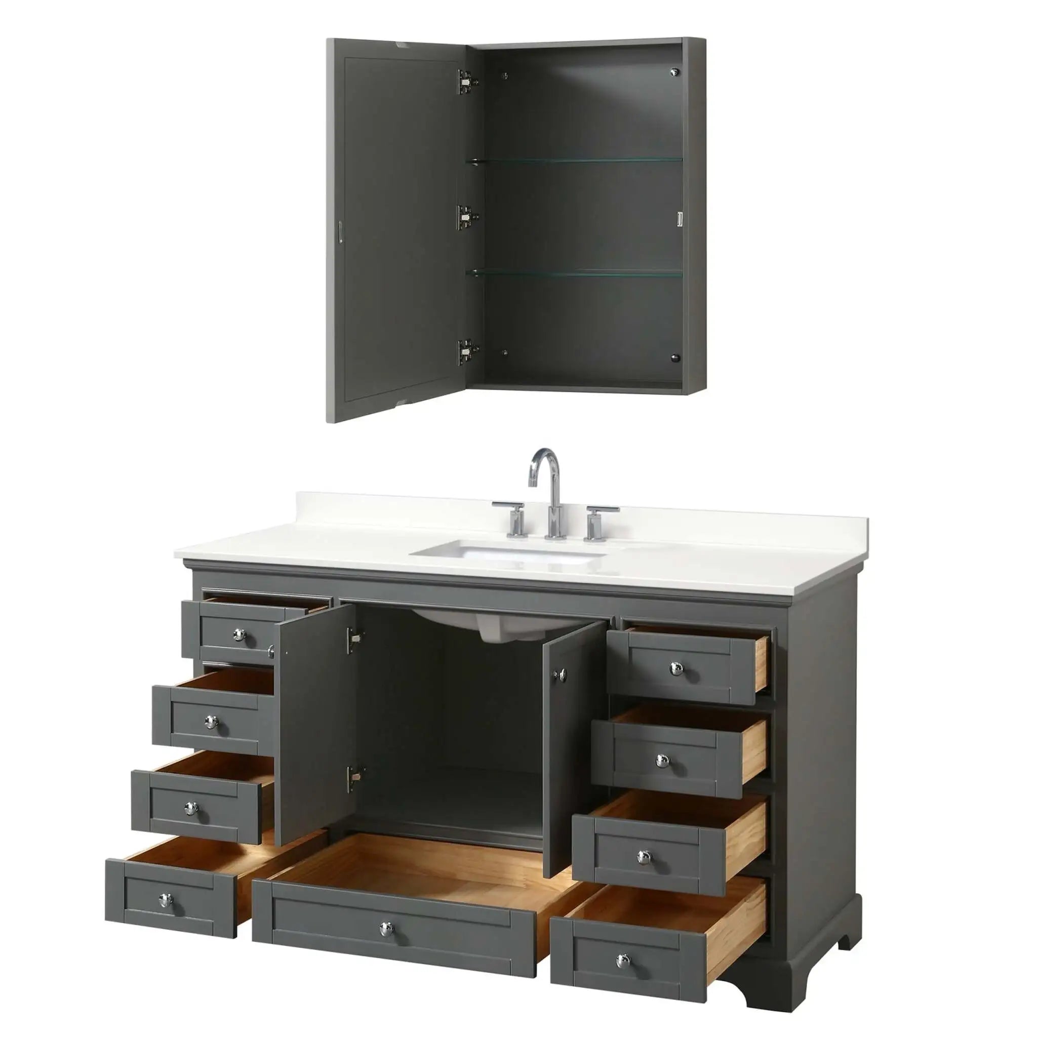 60" Deborah Single Bathroom Vanity in Dark Gray with Polished Chrome Trim & Medicine Cabinet by Wyndham