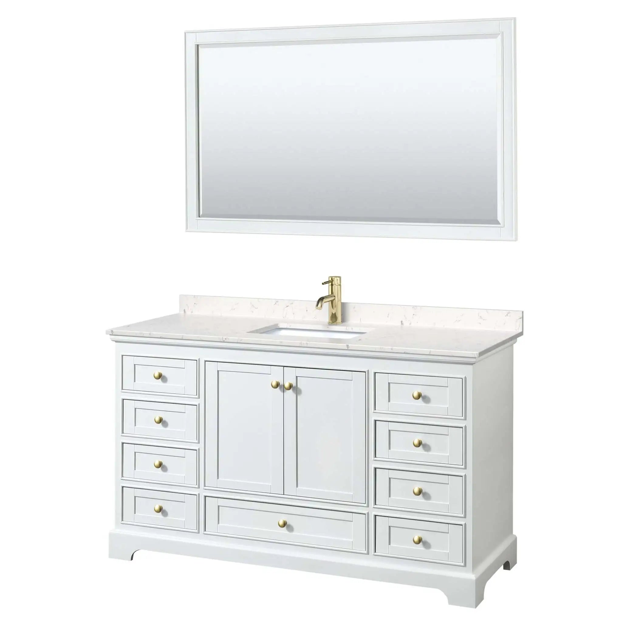 60" Deborah Single Bathroom Vanity in White with Brushed Gold Trim & 58" Mirror by Wyndham