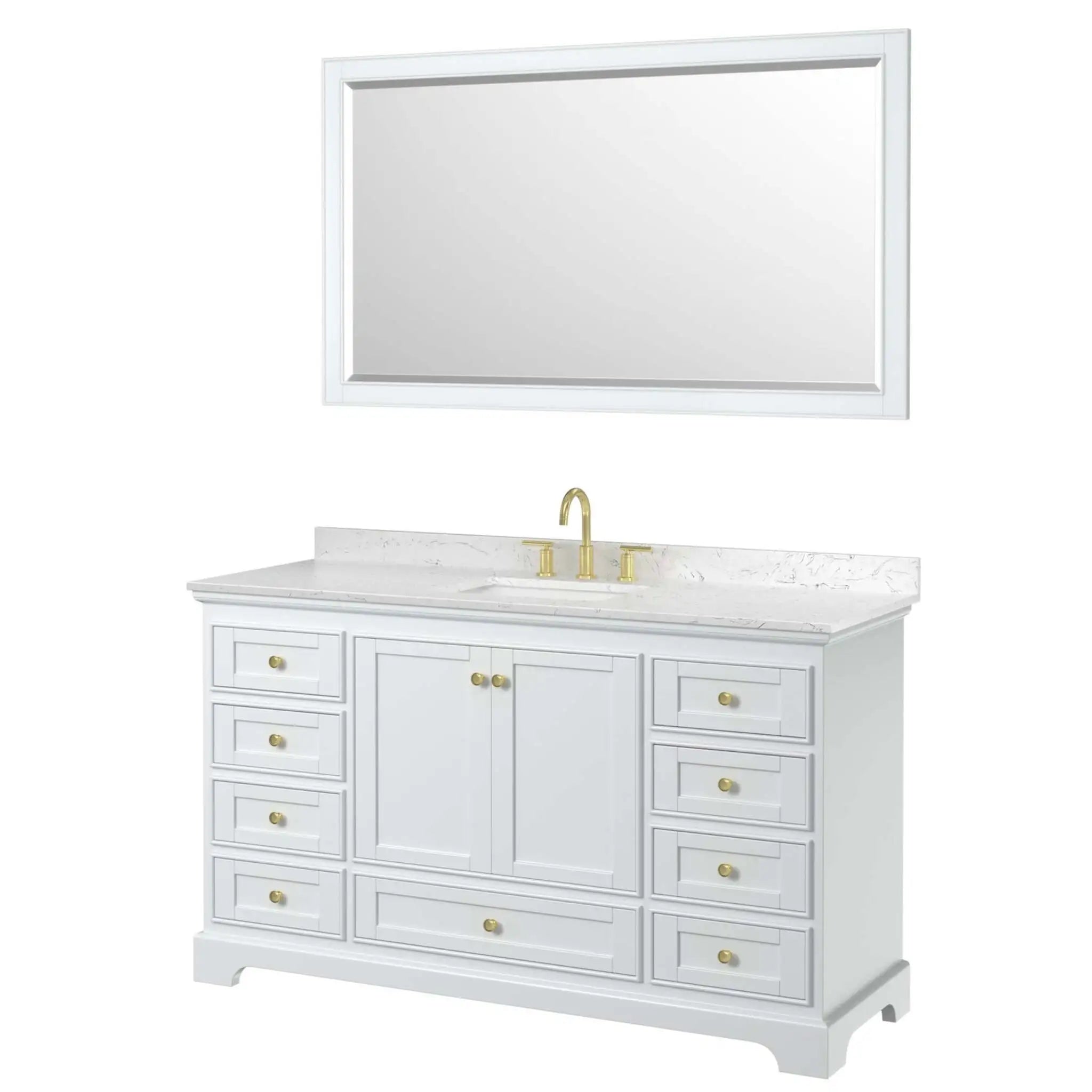 60" Deborah Single Bathroom Vanity in White with Brushed Gold Trim & 58" Mirror by Wyndham