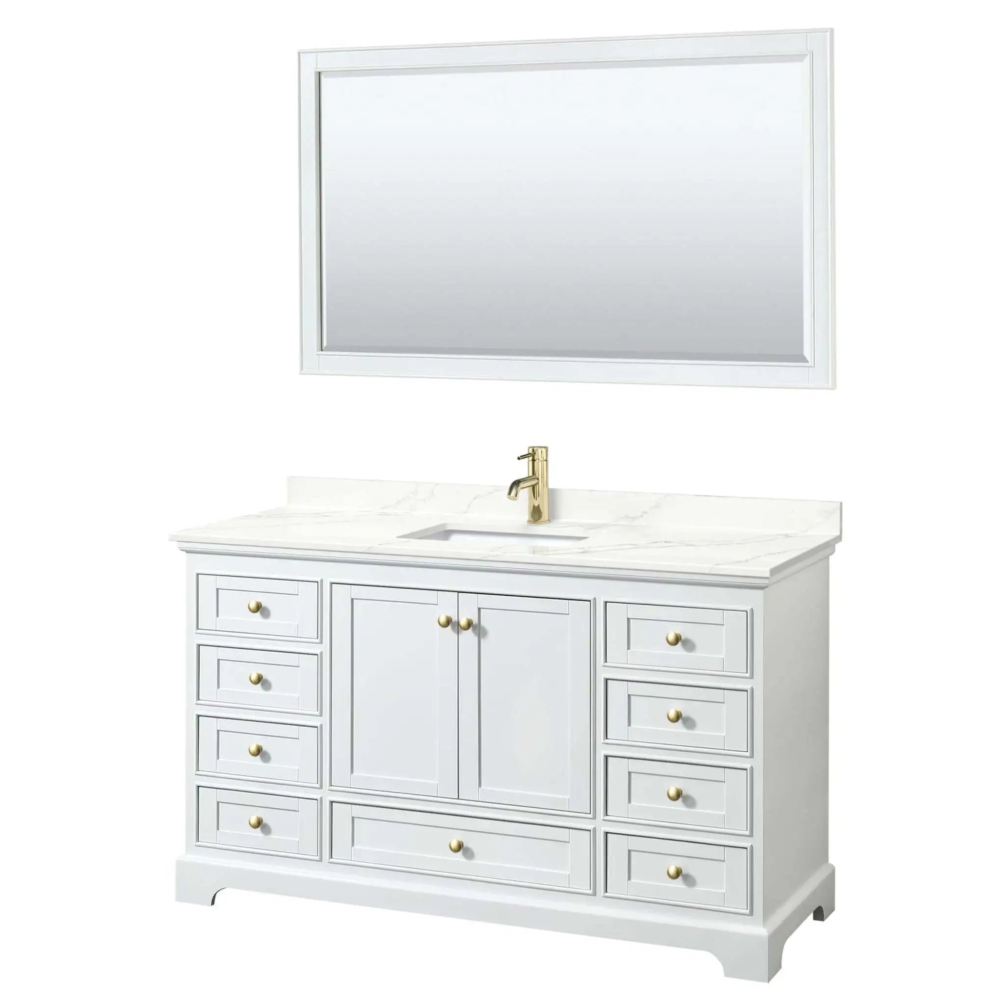 60" Deborah Single Bathroom Vanity in White with Brushed Gold Trim & 58" Mirror by Wyndham