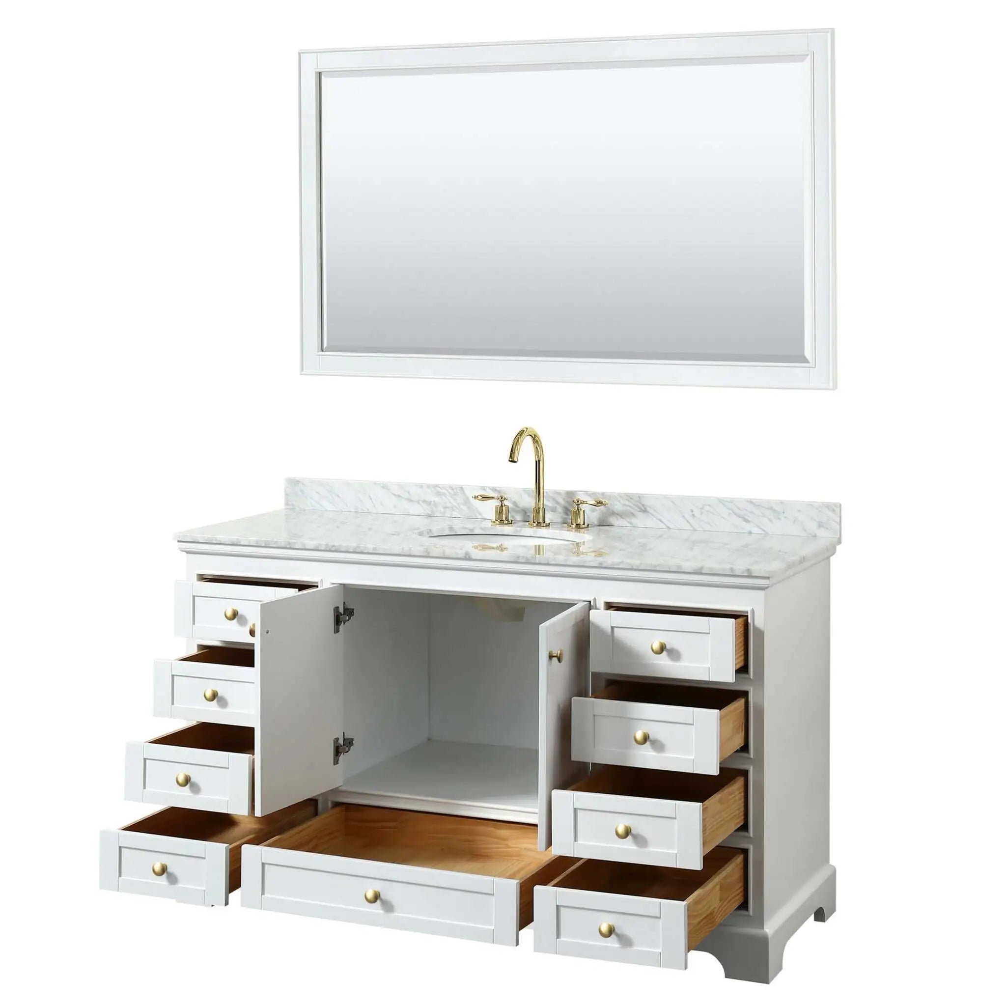 60" Deborah Single Bathroom Vanity in White with Brushed Gold Trim & 58" Mirror by Wyndham
