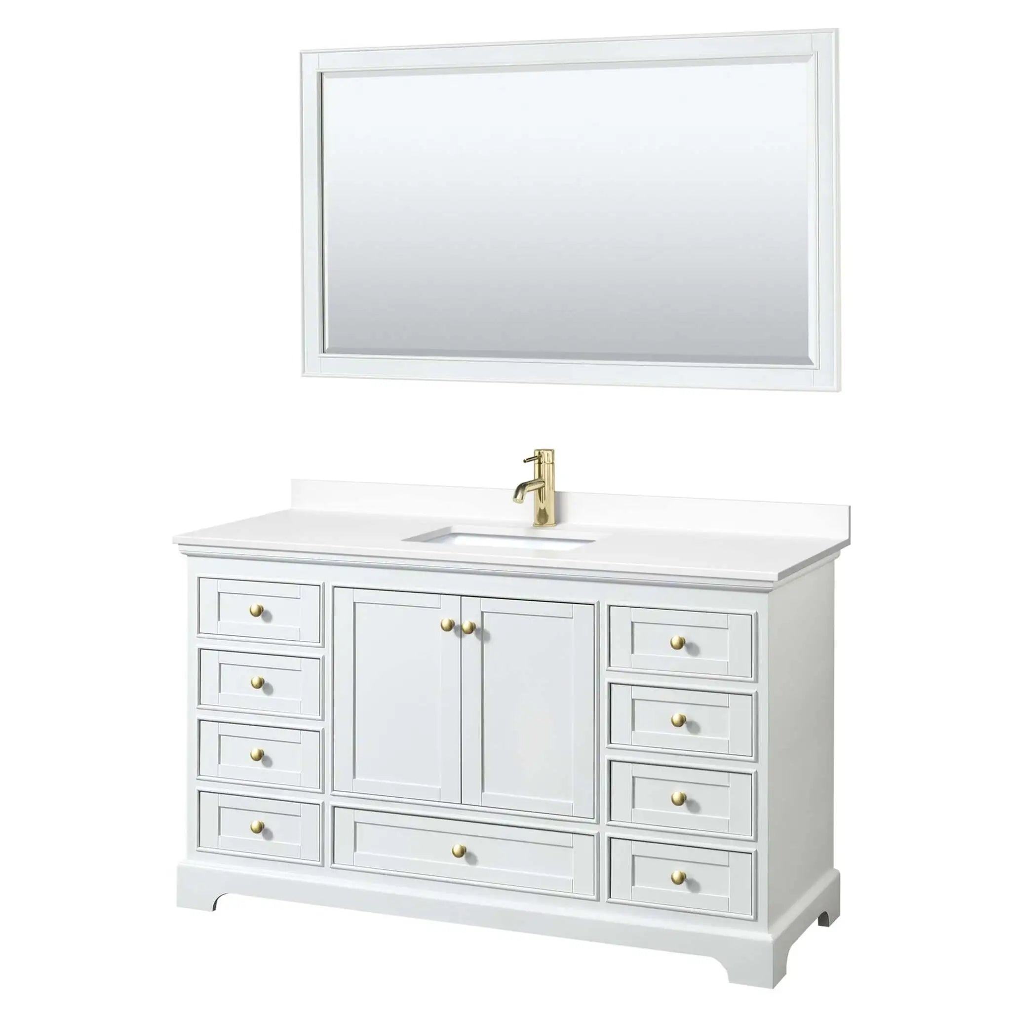 60" Deborah Single Bathroom Vanity in White with Brushed Gold Trim & 58" Mirror by Wyndham