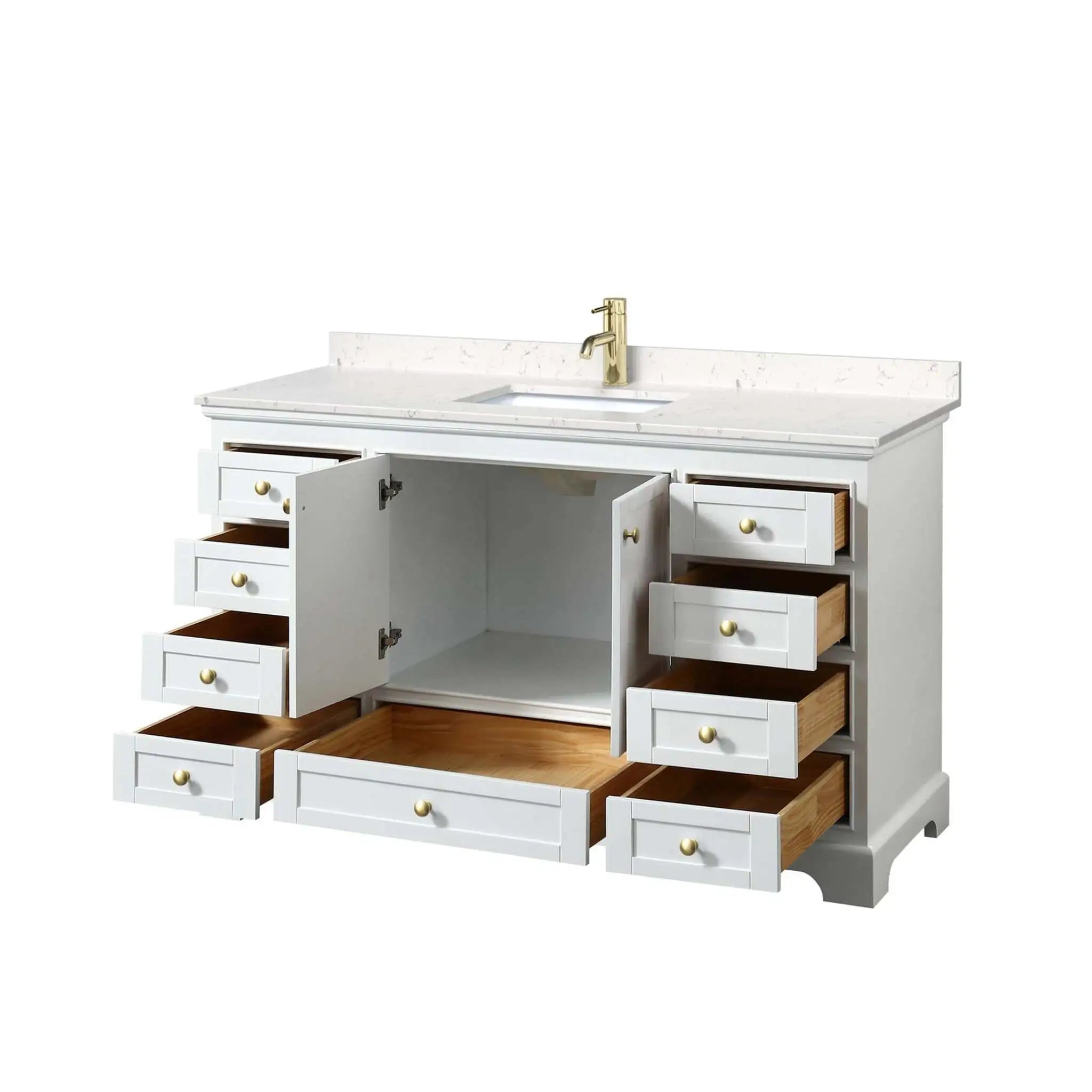 60" Deborah Single Bathroom Vanity in White with Brushed Gold Trim by Wyndham