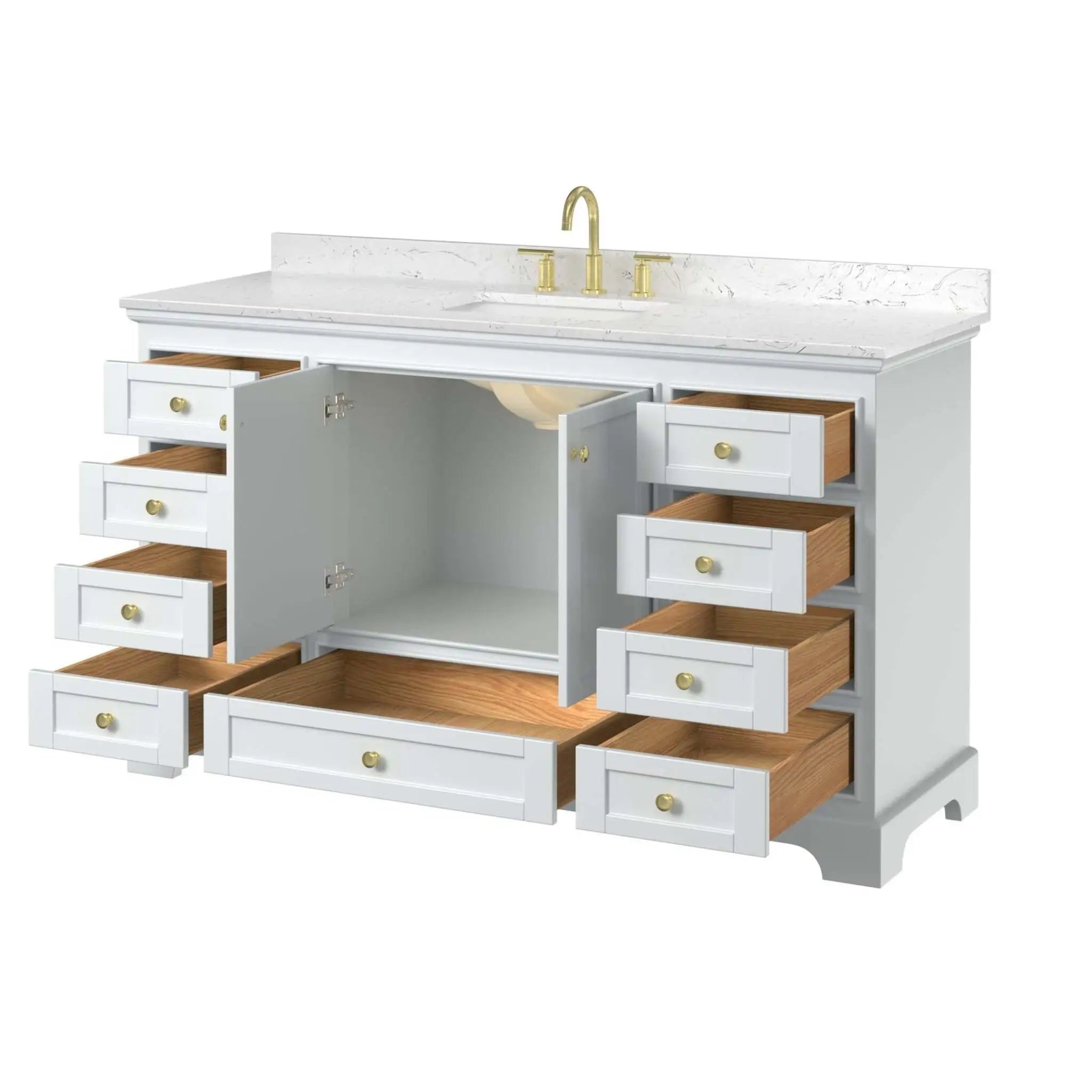 60" Deborah Single Bathroom Vanity in White with Brushed Gold Trim by Wyndham