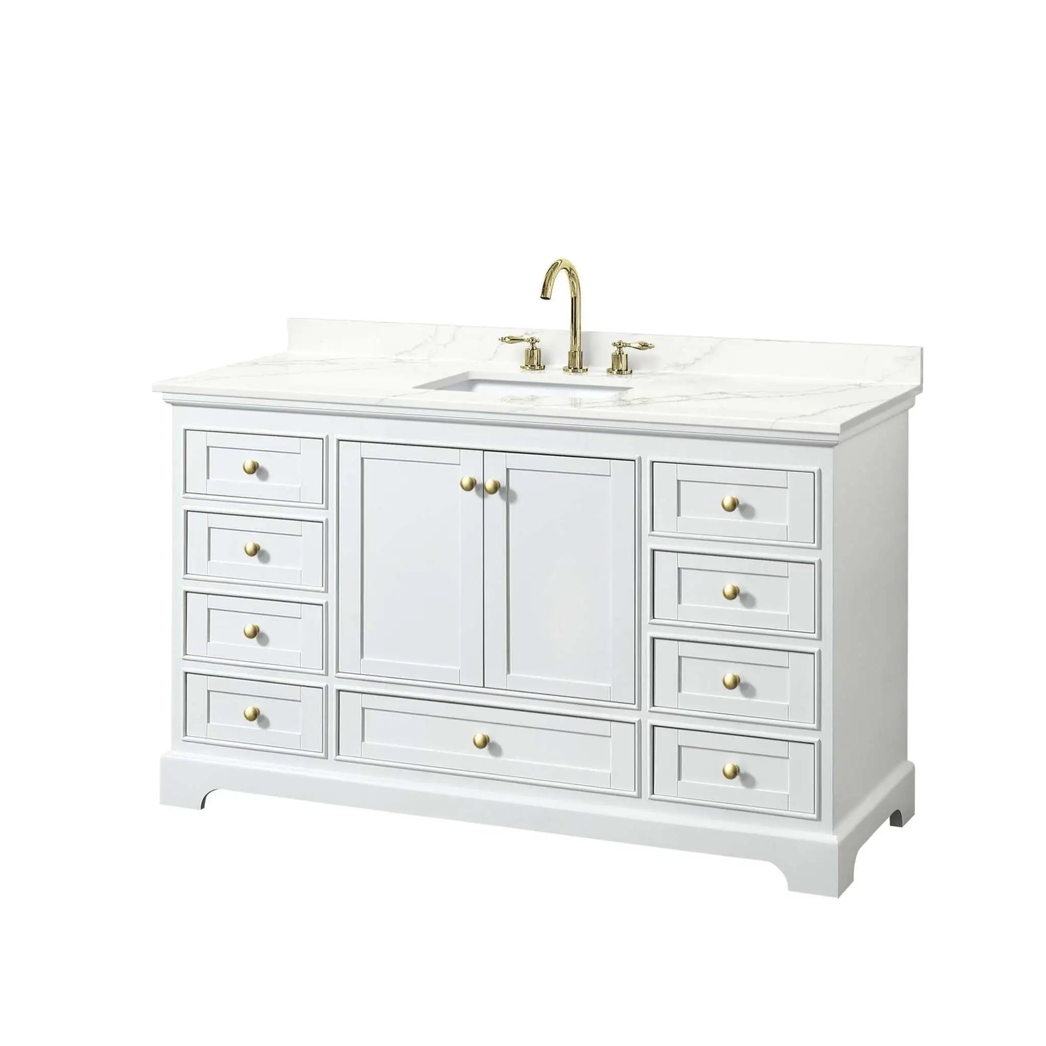 60" Deborah Single Bathroom Vanity in White with Brushed Gold Trim by Wyndham