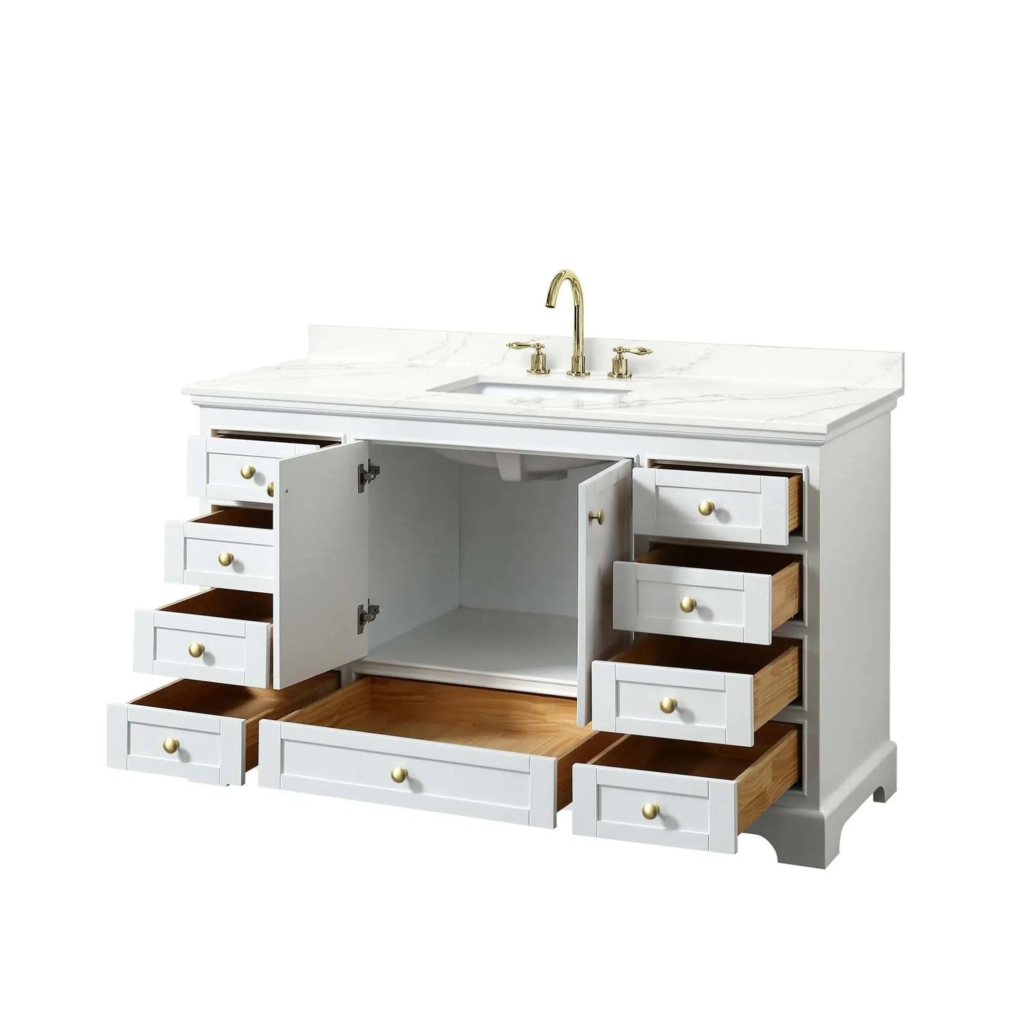 60" Deborah Single Bathroom Vanity in White with Brushed Gold Trim by Wyndham