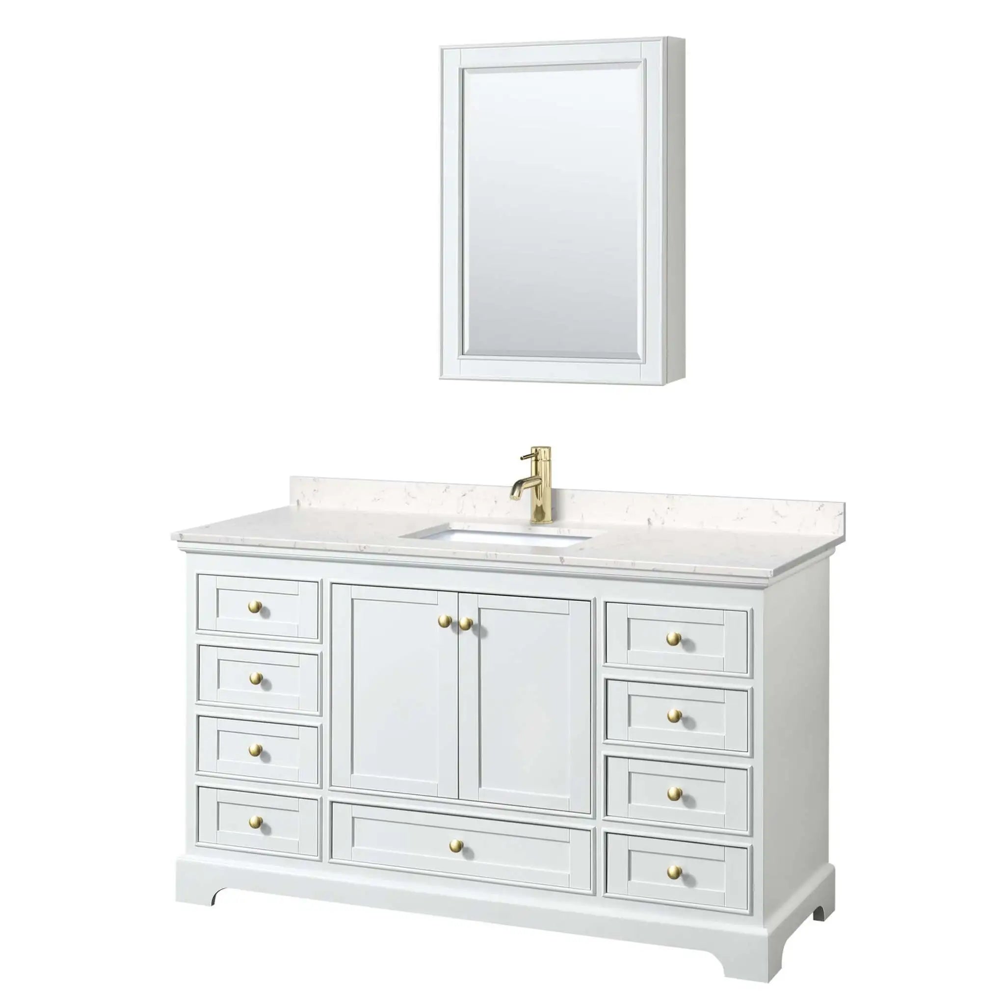 60" Deborah Single Bathroom Vanity in White with Brushed Gold Trim & Medicine Cabinet by Wyndham