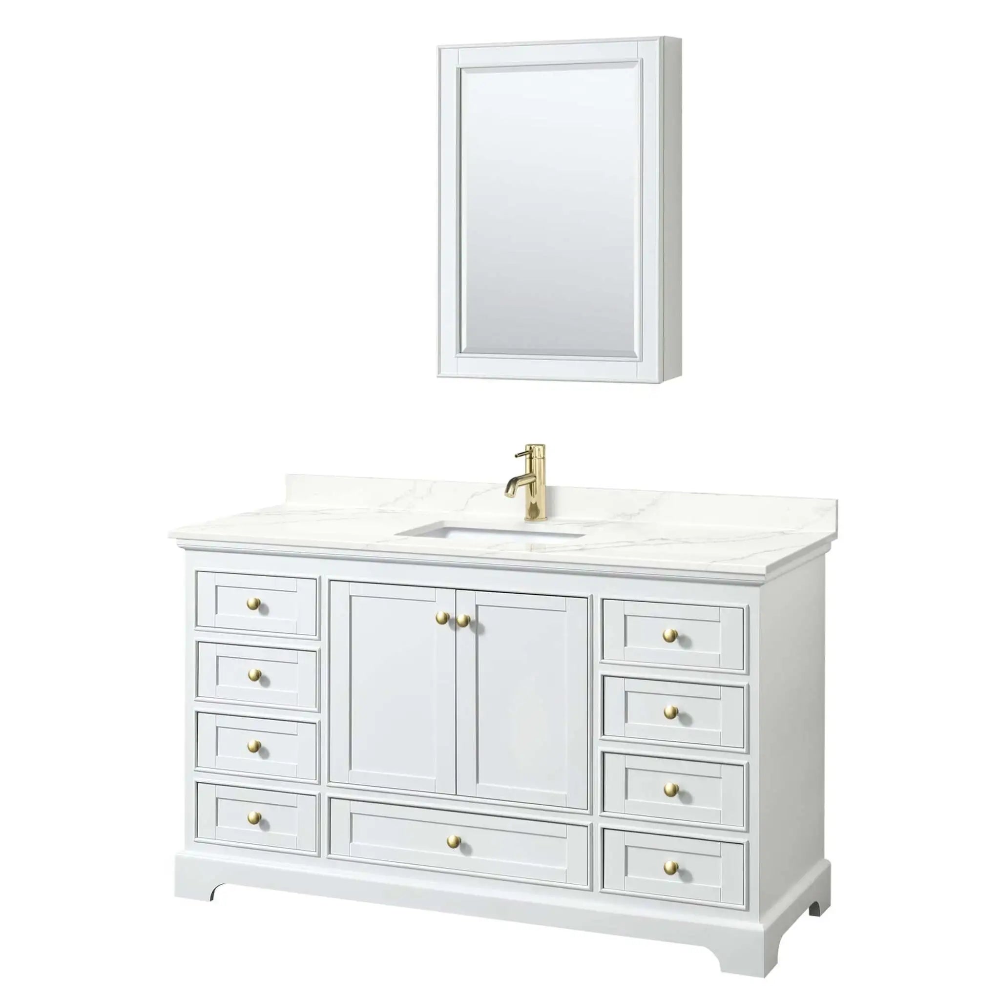 60" Deborah Single Bathroom Vanity in White with Brushed Gold Trim & Medicine Cabinet by Wyndham