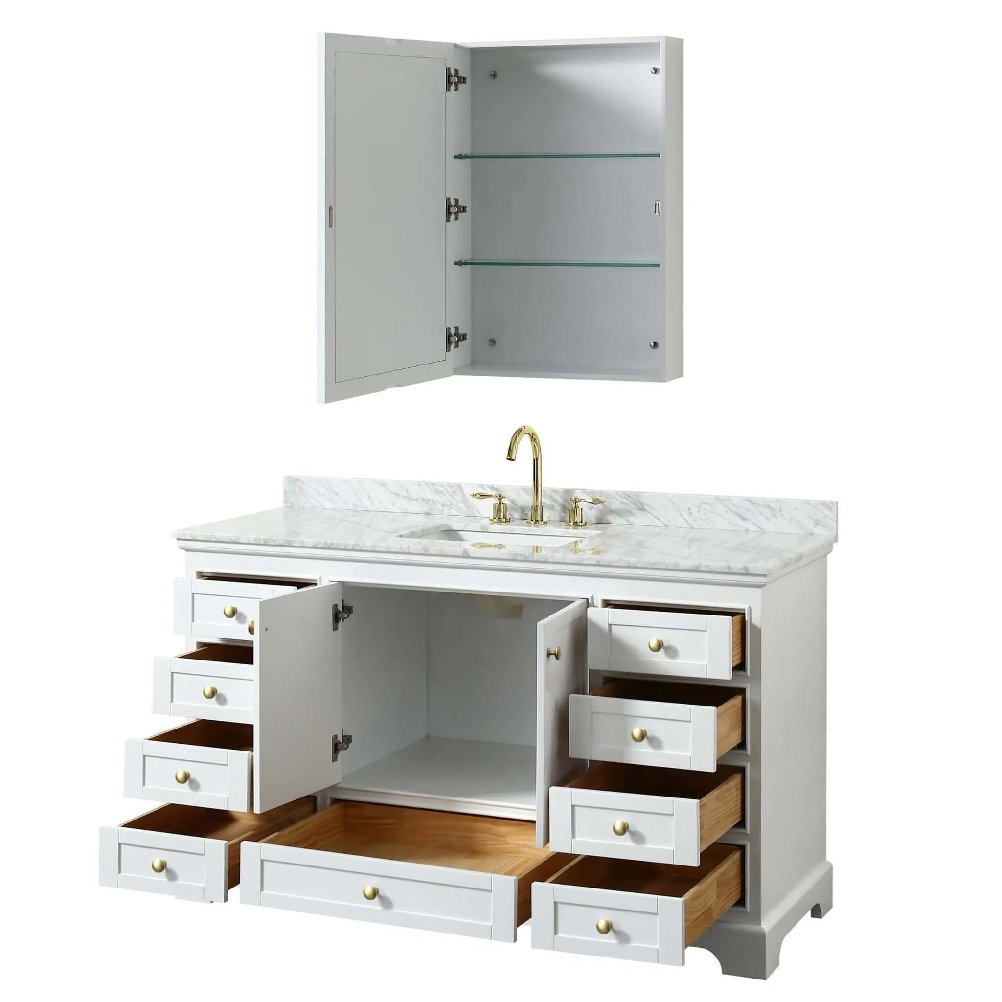 60" Deborah Single Bathroom Vanity in White with Brushed Gold Trim & Medicine Cabinet by Wyndham