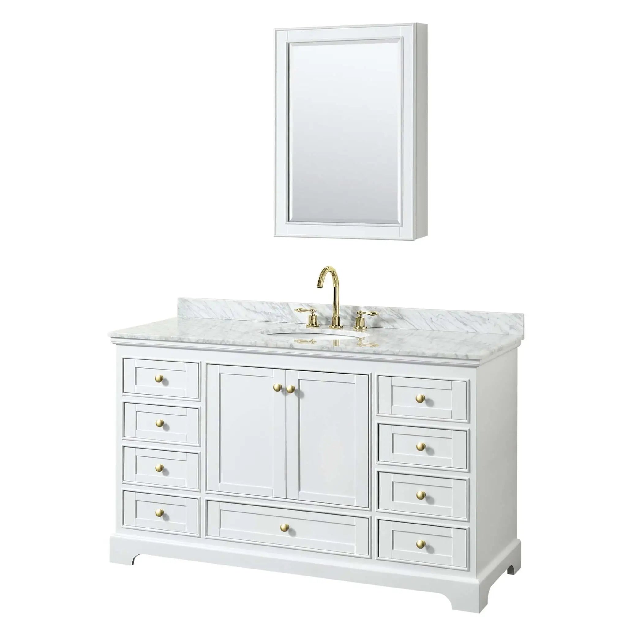 60" Deborah Single Bathroom Vanity in White with Brushed Gold Trim & Medicine Cabinet by Wyndham