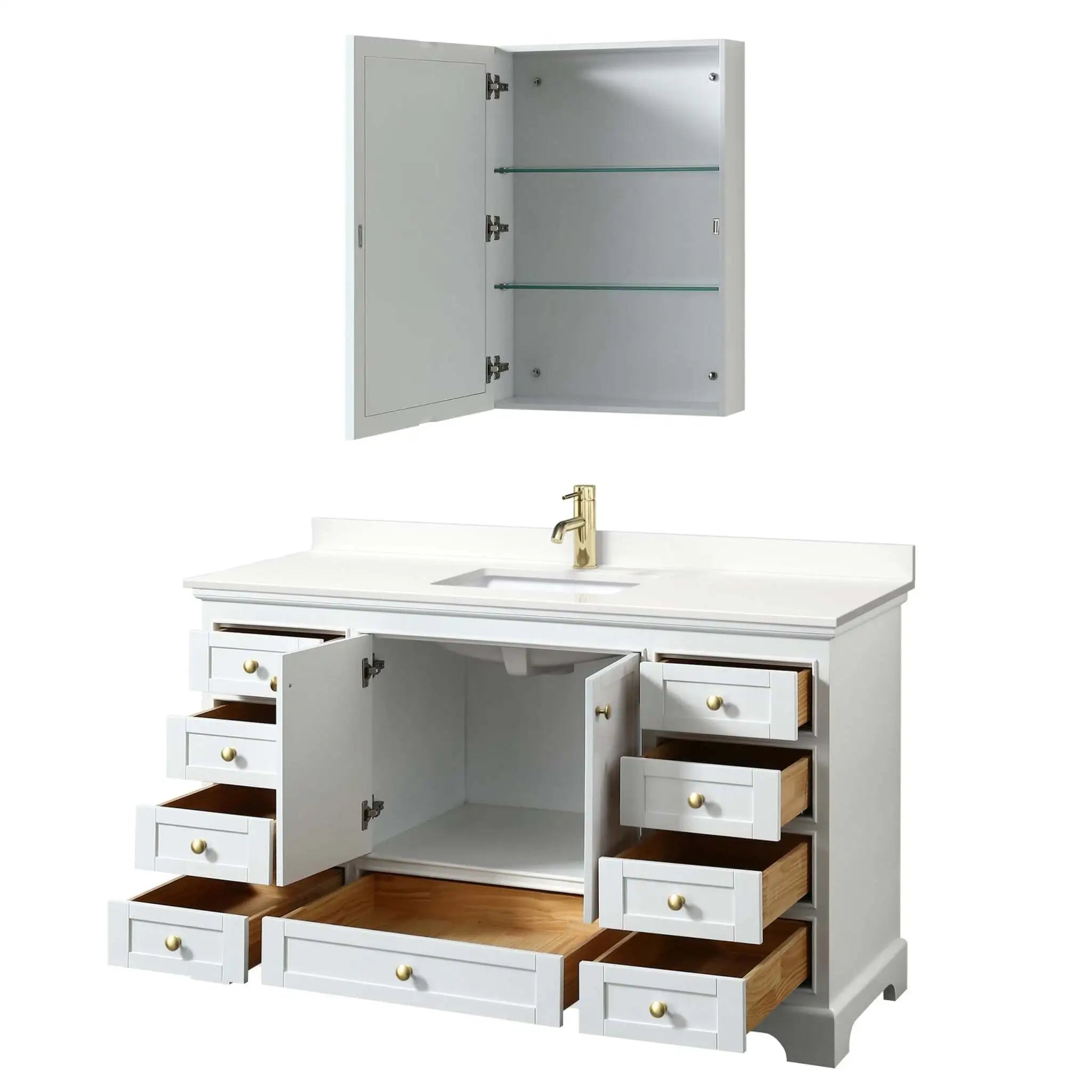 60" Deborah Single Bathroom Vanity in White with Brushed Gold Trim & Medicine Cabinet by Wyndham