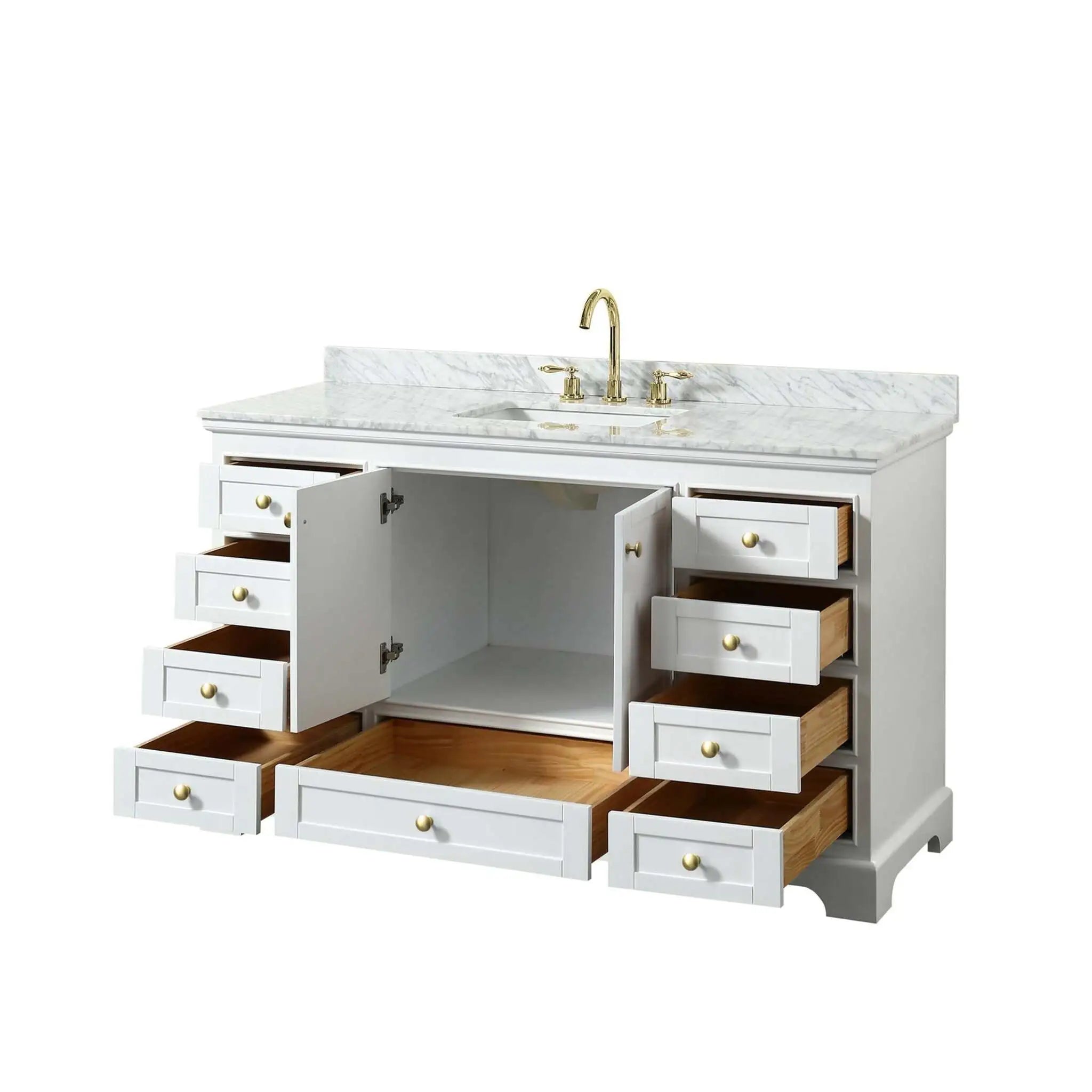 60" Deborah Single Bathroom Vanity in White with Brushed Gold Trim by Wyndham