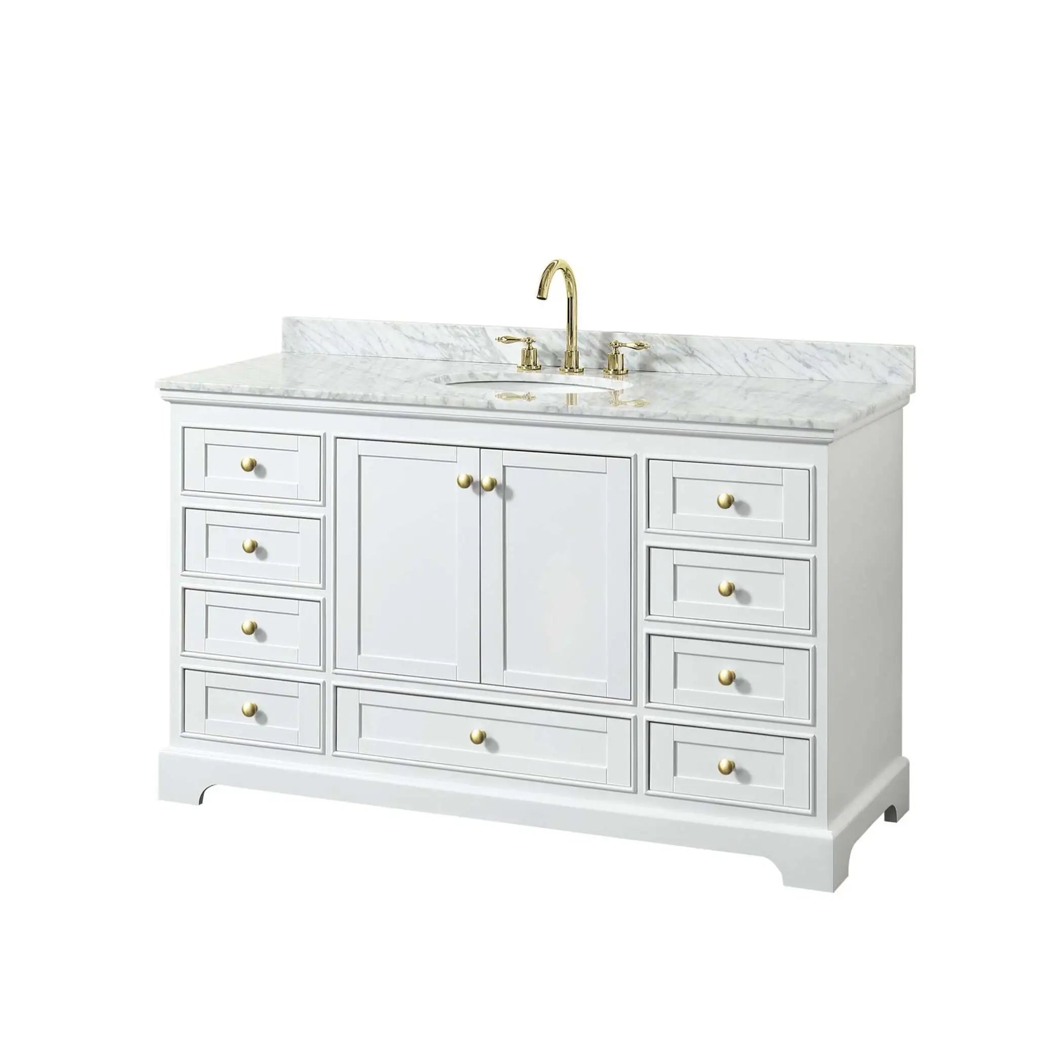 60" Deborah Single Bathroom Vanity in White with Brushed Gold Trim by Wyndham