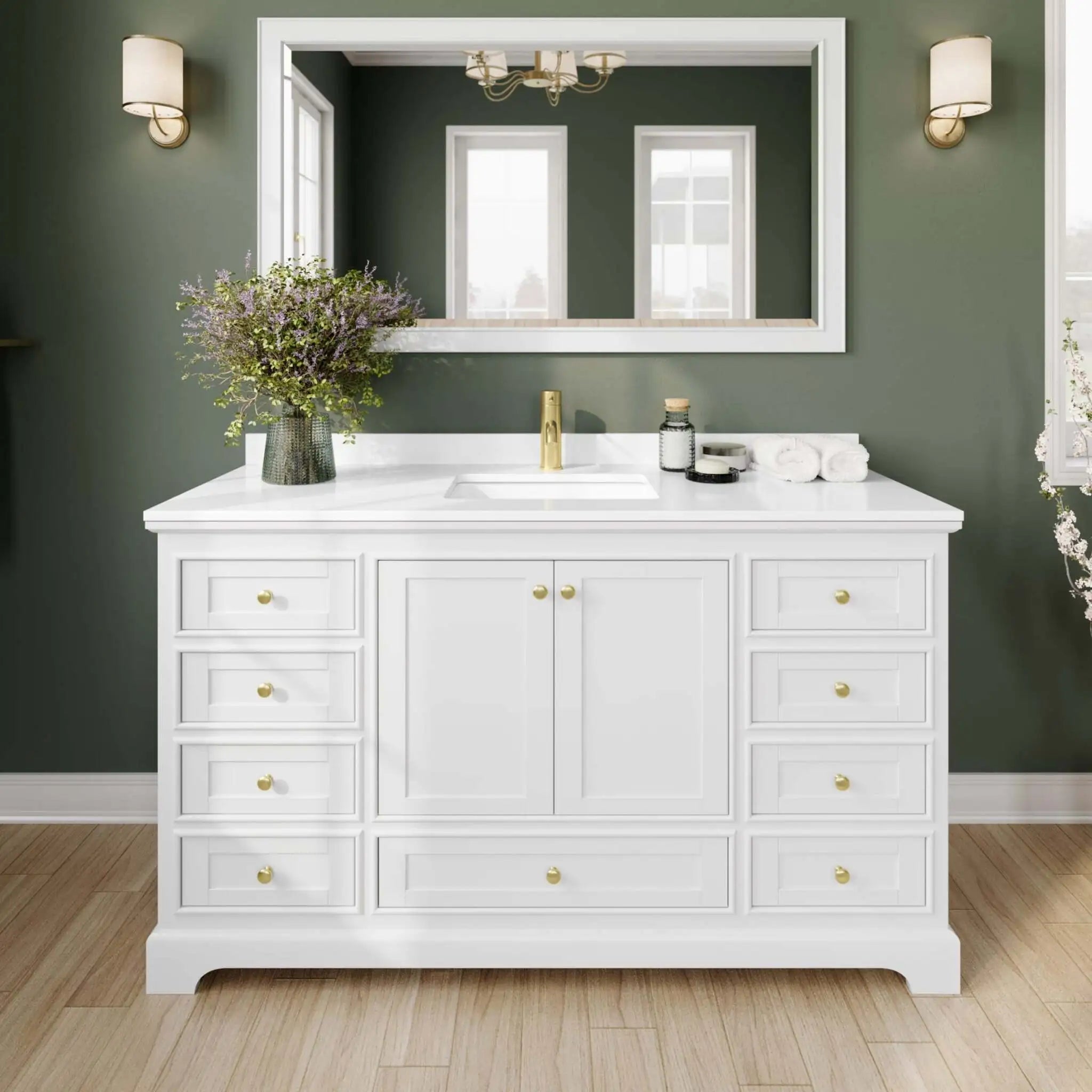 60" Deborah Single Bathroom Vanity in White with Brushed Gold Trim by Wyndham