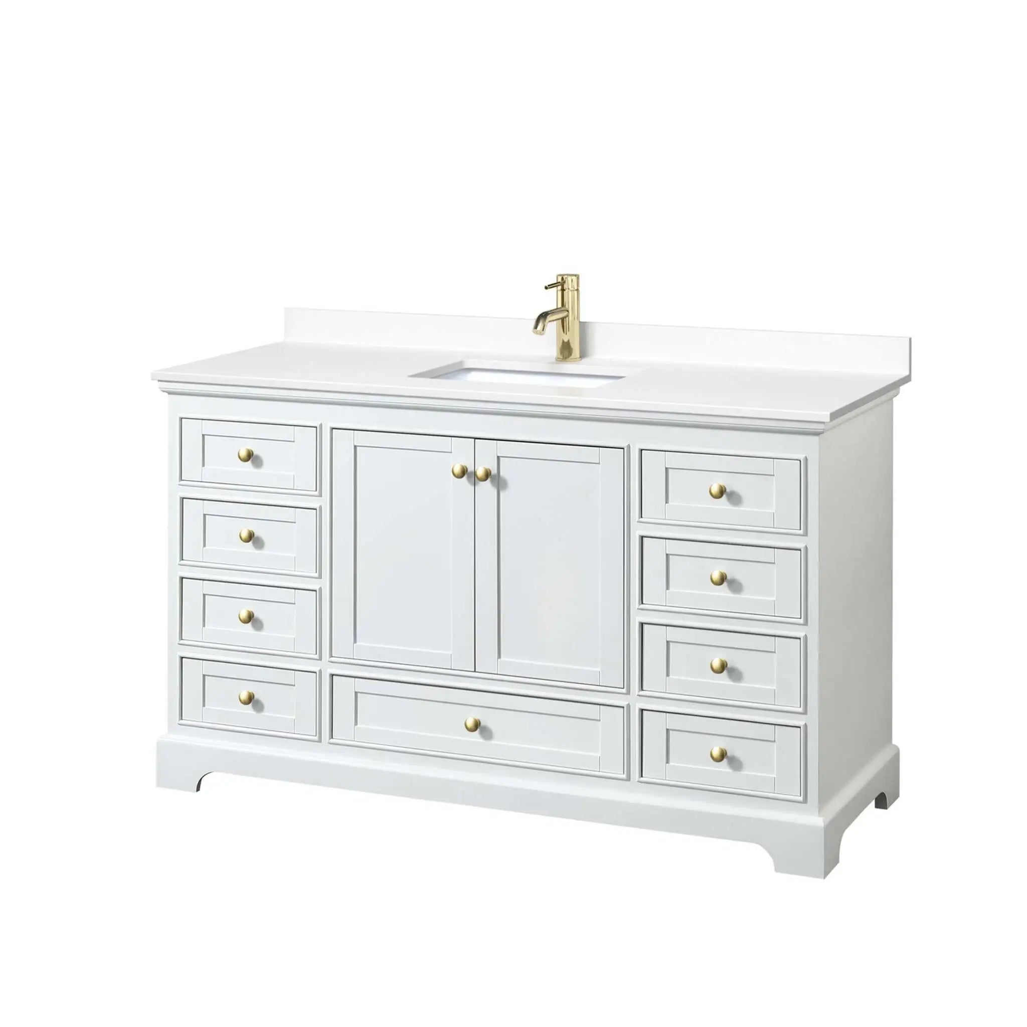 60" Deborah Single Bathroom Vanity in White with Brushed Gold Trim by Wyndham