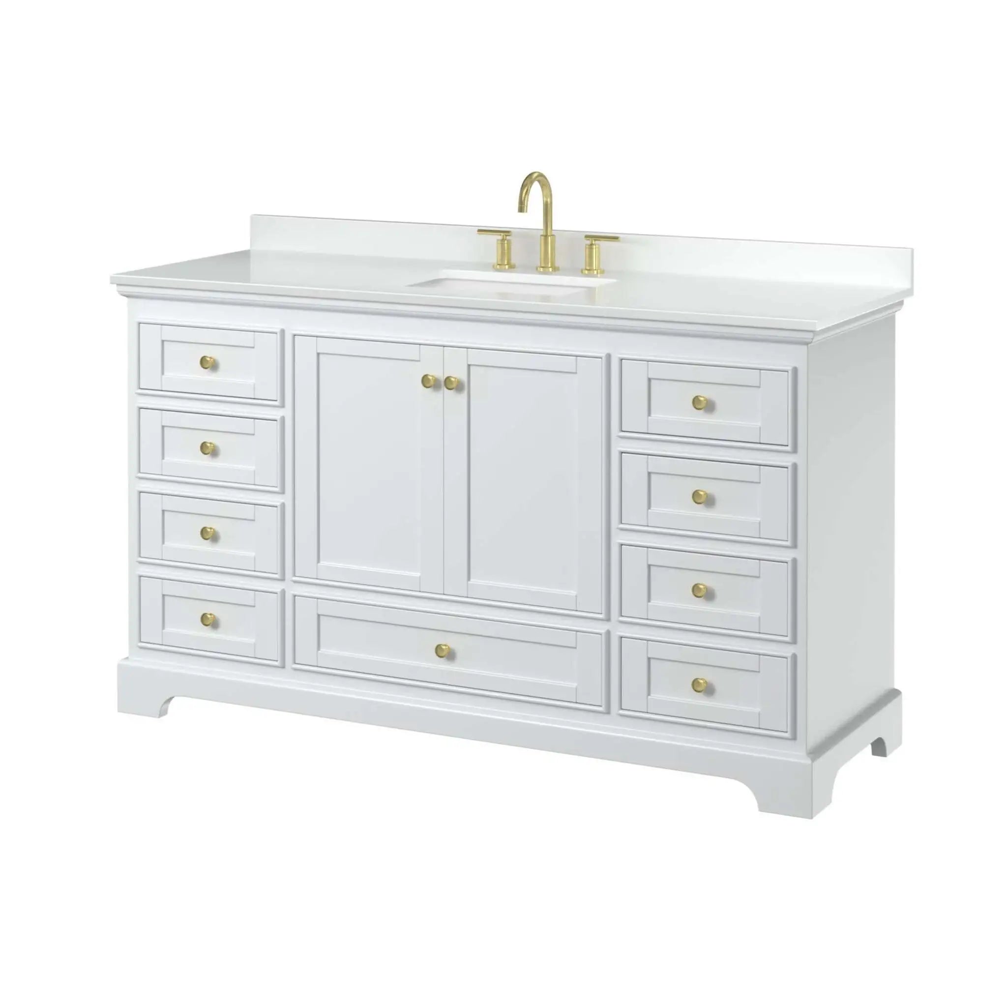 60" Deborah Single Bathroom Vanity in White with Brushed Gold Trim by Wyndham